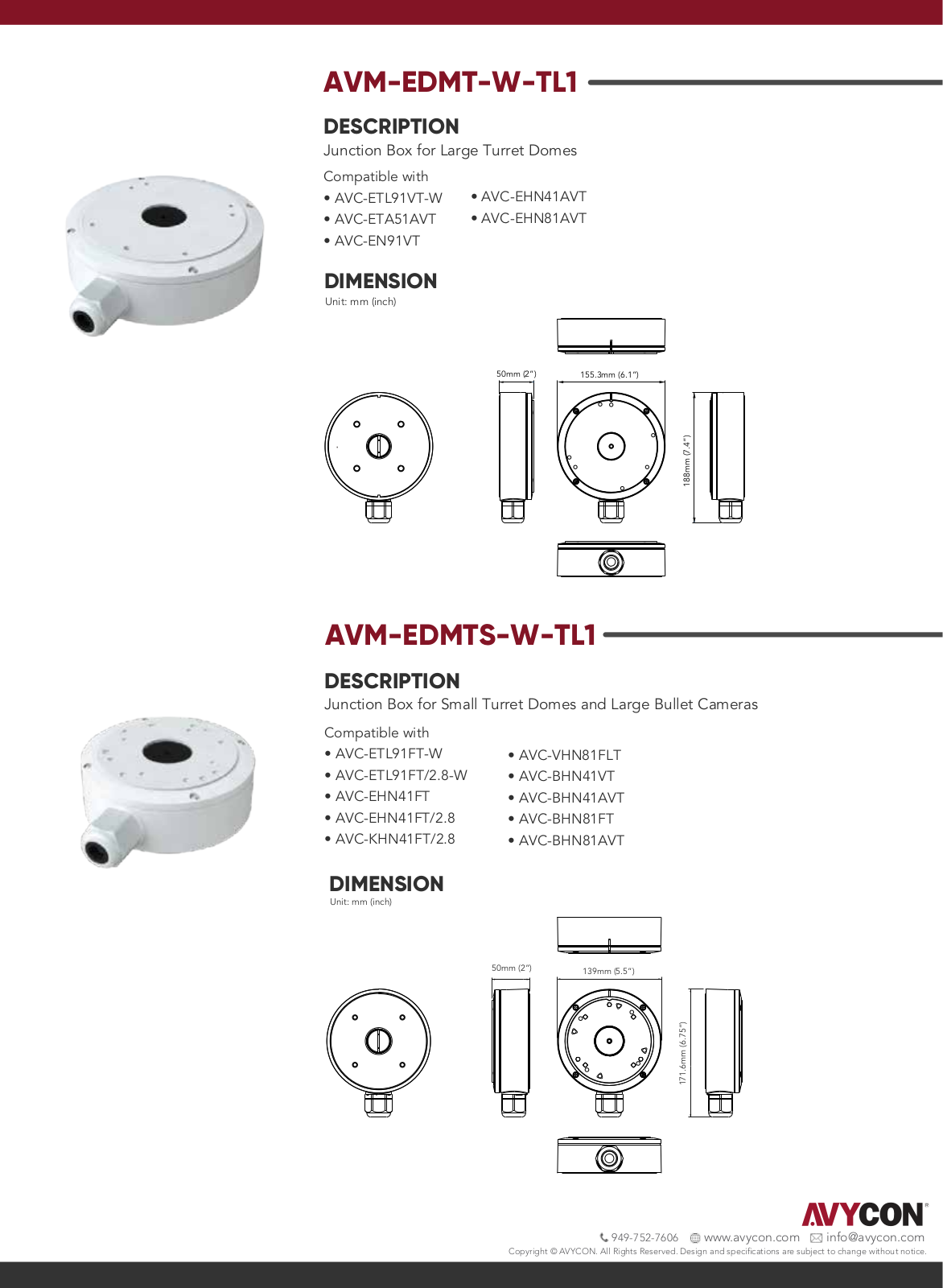 Avycon AVM-EDMT-W-TL1, AVM-EDMTS-W-TL1 Specsheet