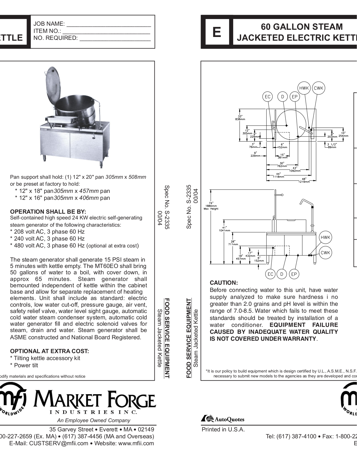 Market Forge MT-60E0 User Manual