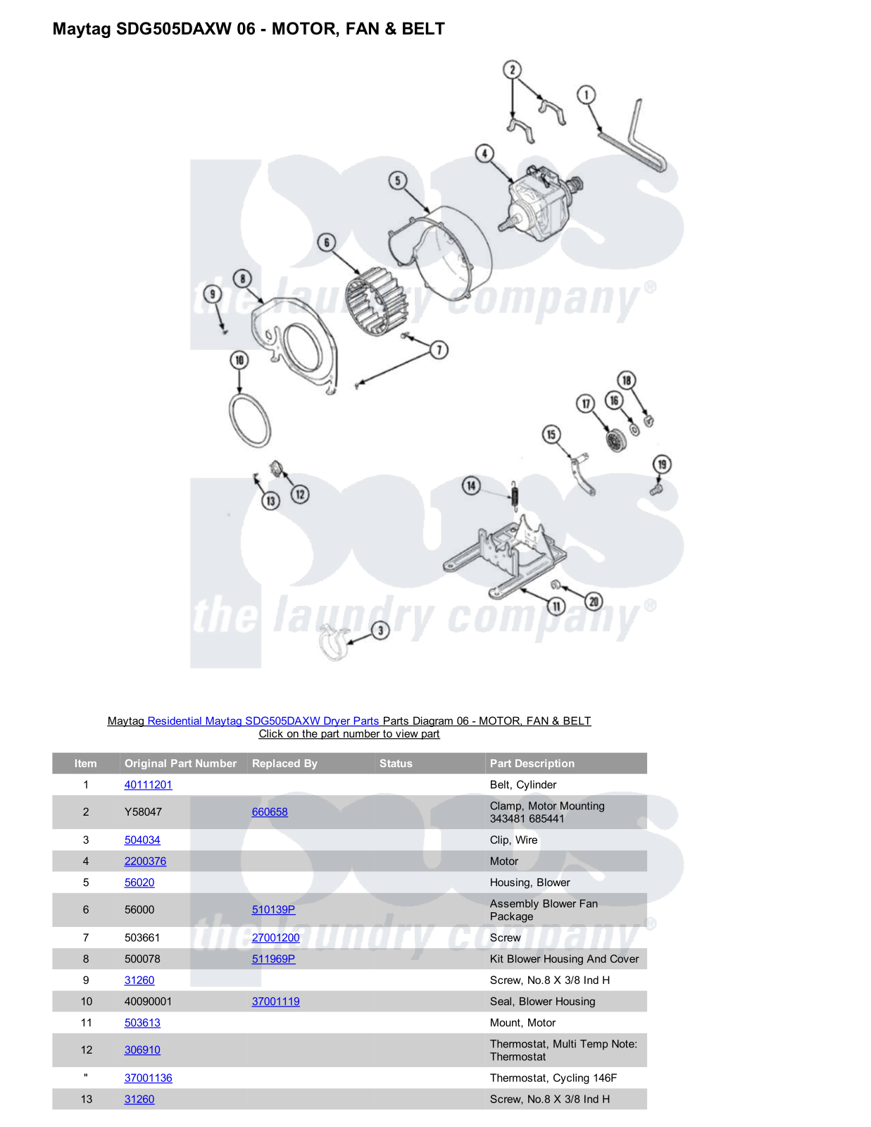 Maytag SDG505DAXW Parts Diagram