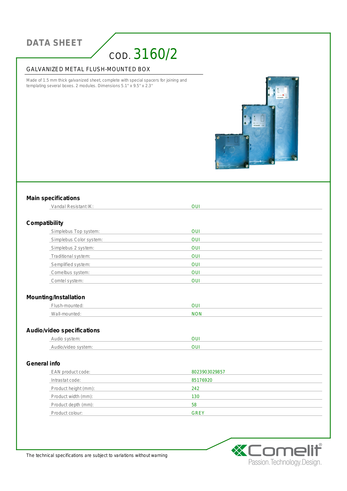 Comelit 3160-2 Specsheet - ManualMachine.com
