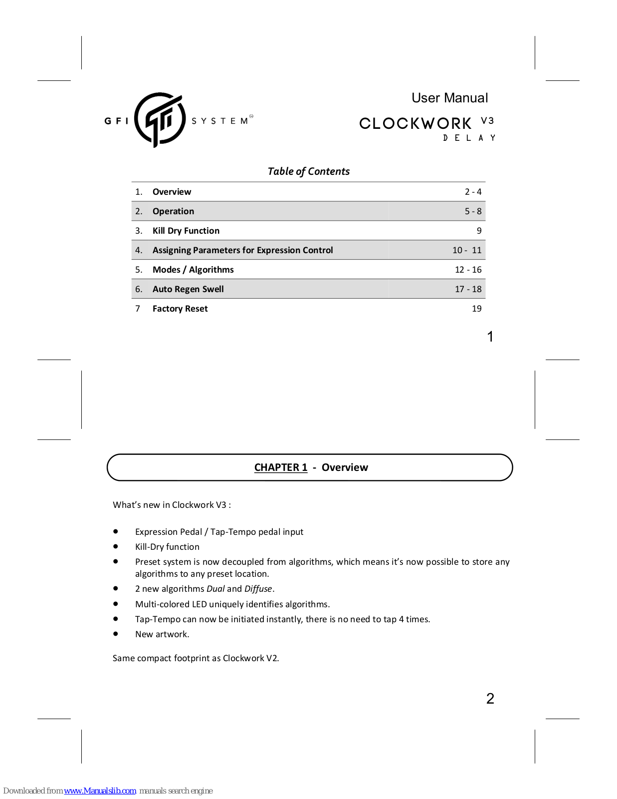 GFI System CLOCKWORK V3 User Manual - ManualMachine.com