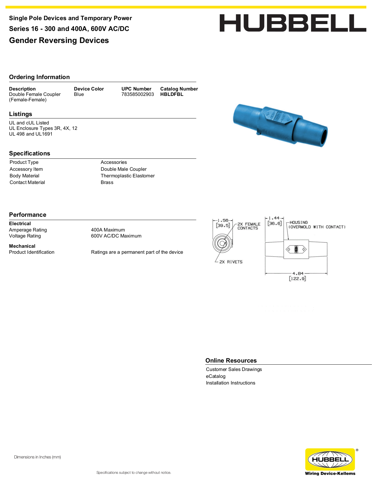 Hubbell HBLDFBL Specifications - ManualMachine.com