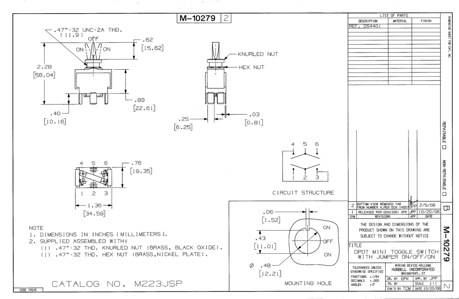 Hubbell M223JSP Reference Drawing