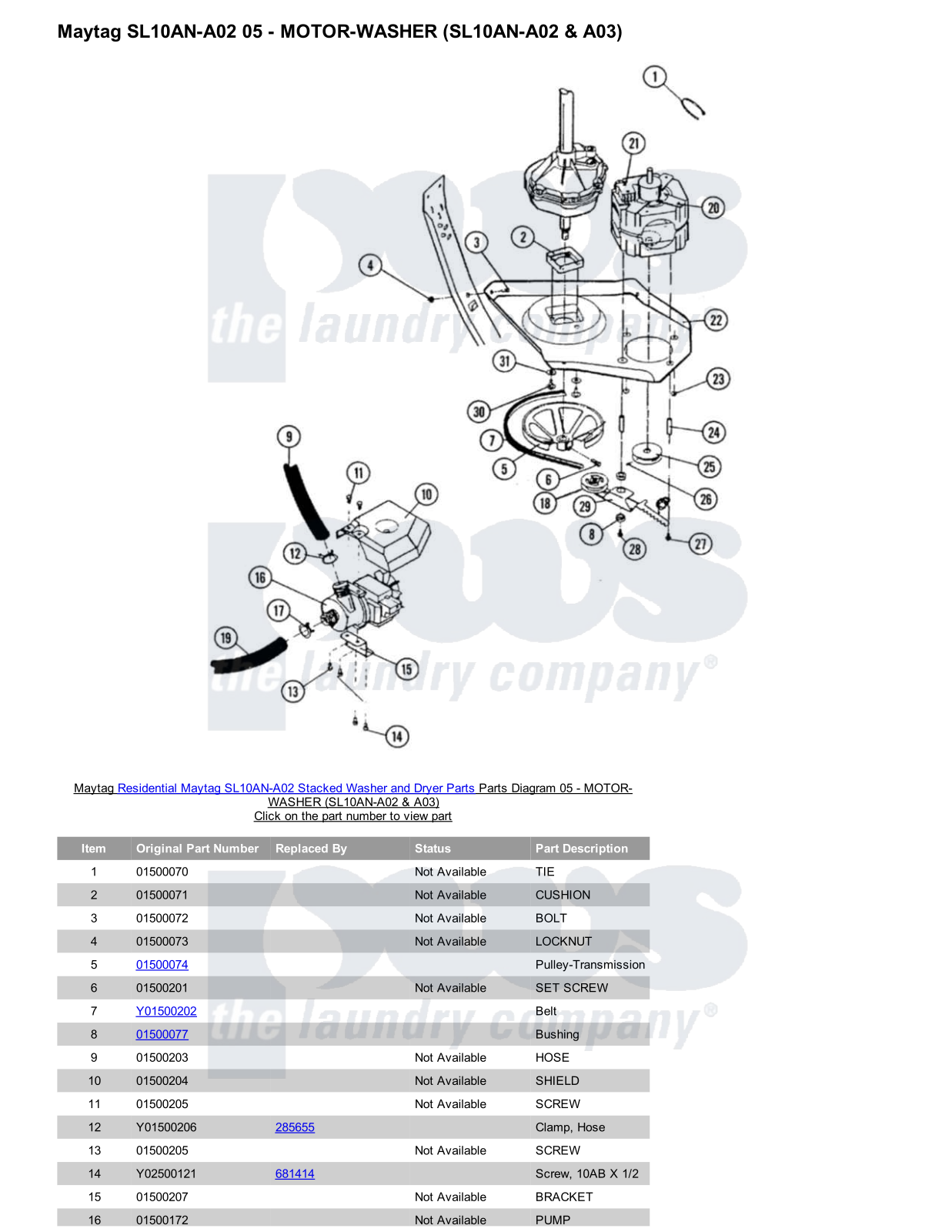 Maytag SL10AN-A02 Stacked and Parts Diagram