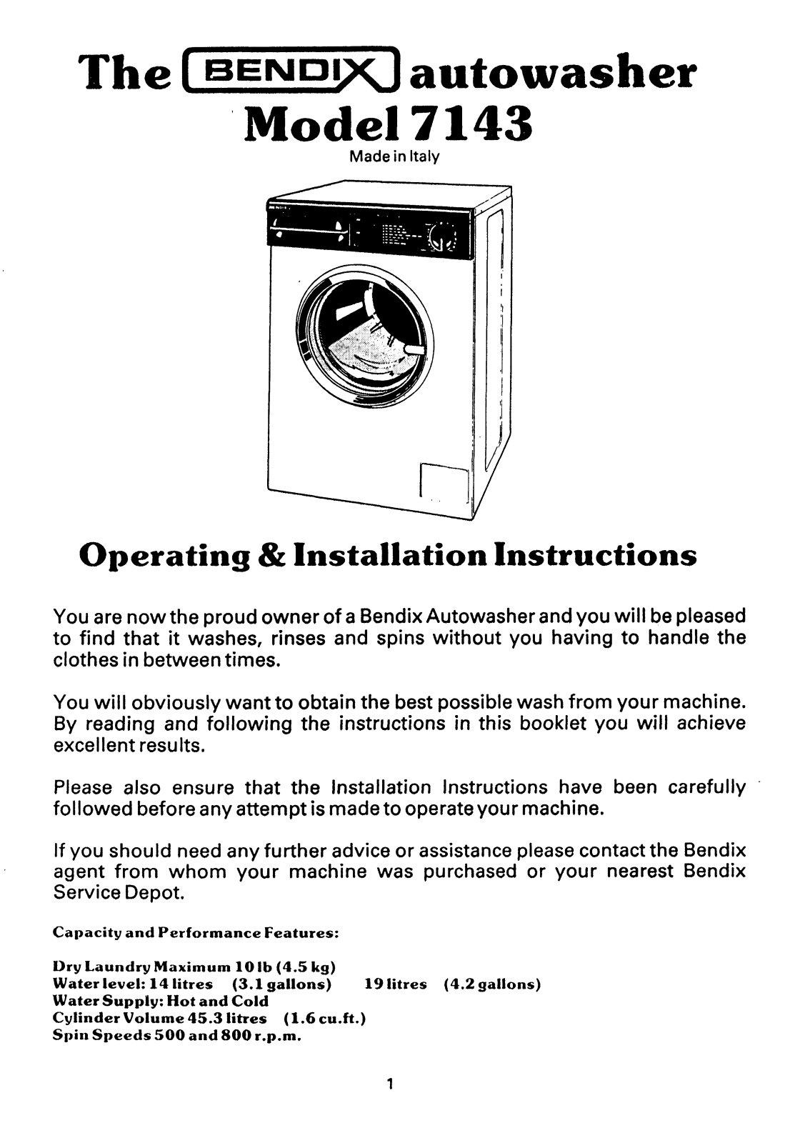 TRICITY BENDIX 7143 User Manual