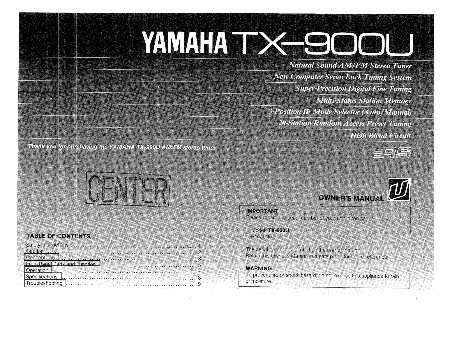 Yamaha TX-900U User Manual