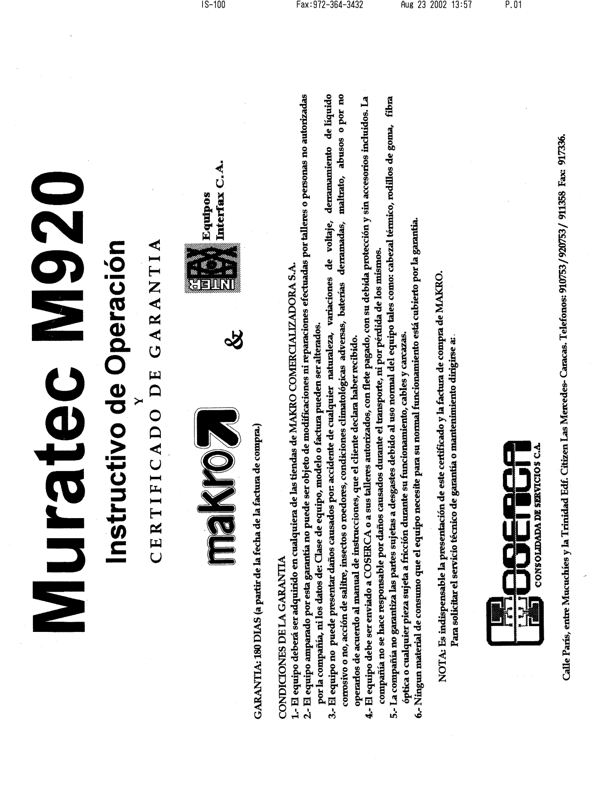 Muratec M-920 User's Manual