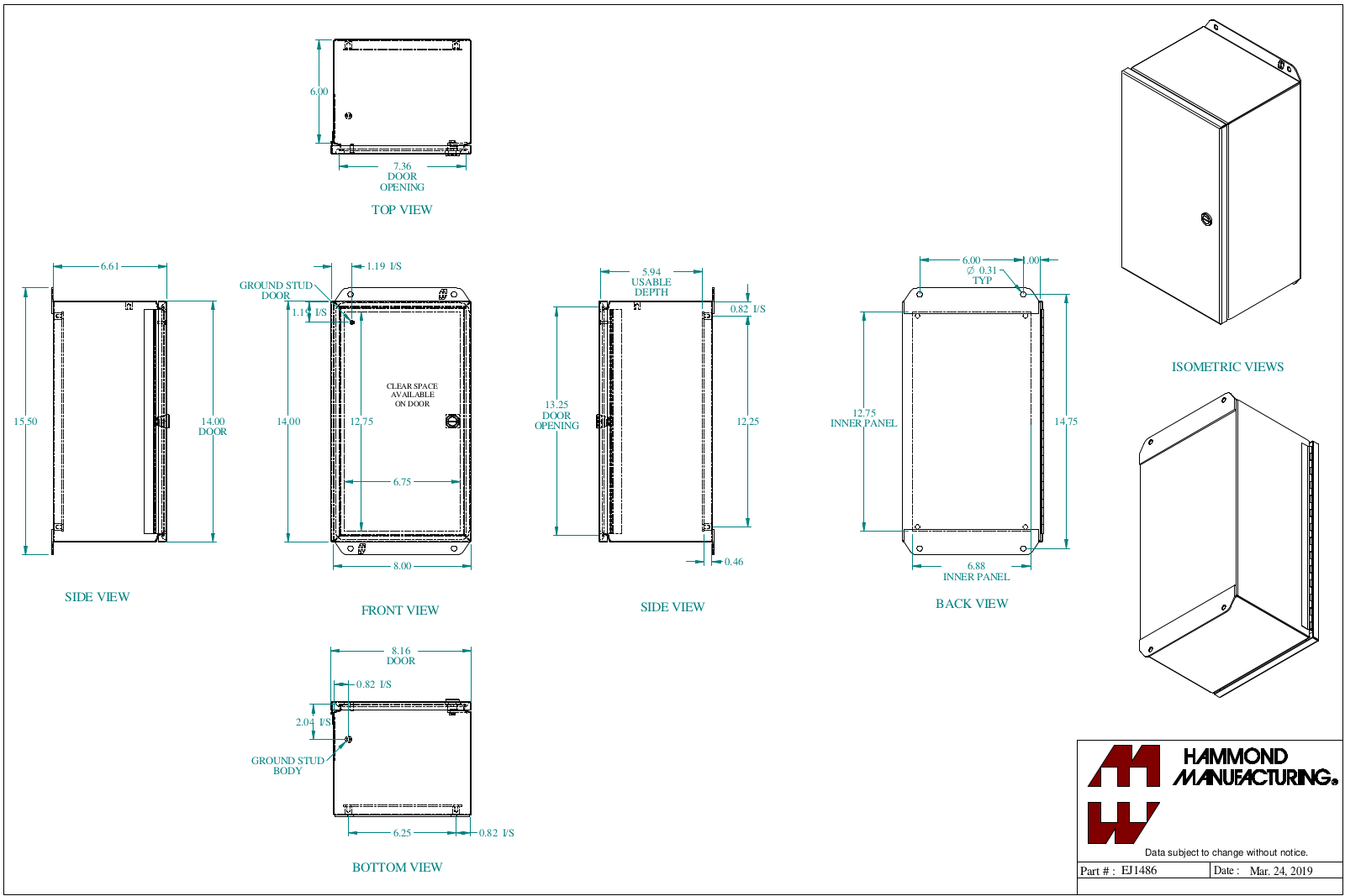 Hammond Manufacturing EJ1486 technical drawings