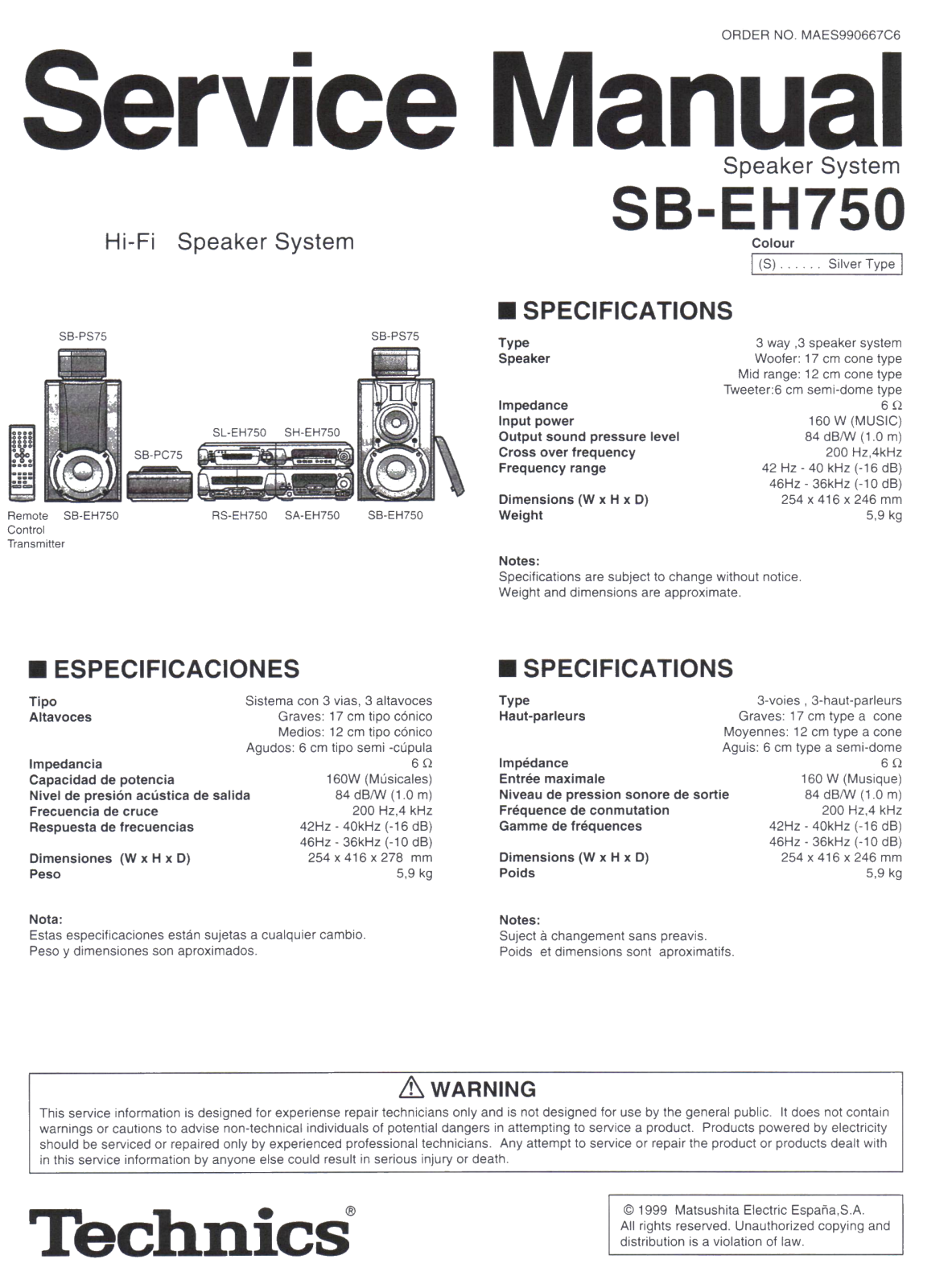 Technics SB-EH750 Service Manual