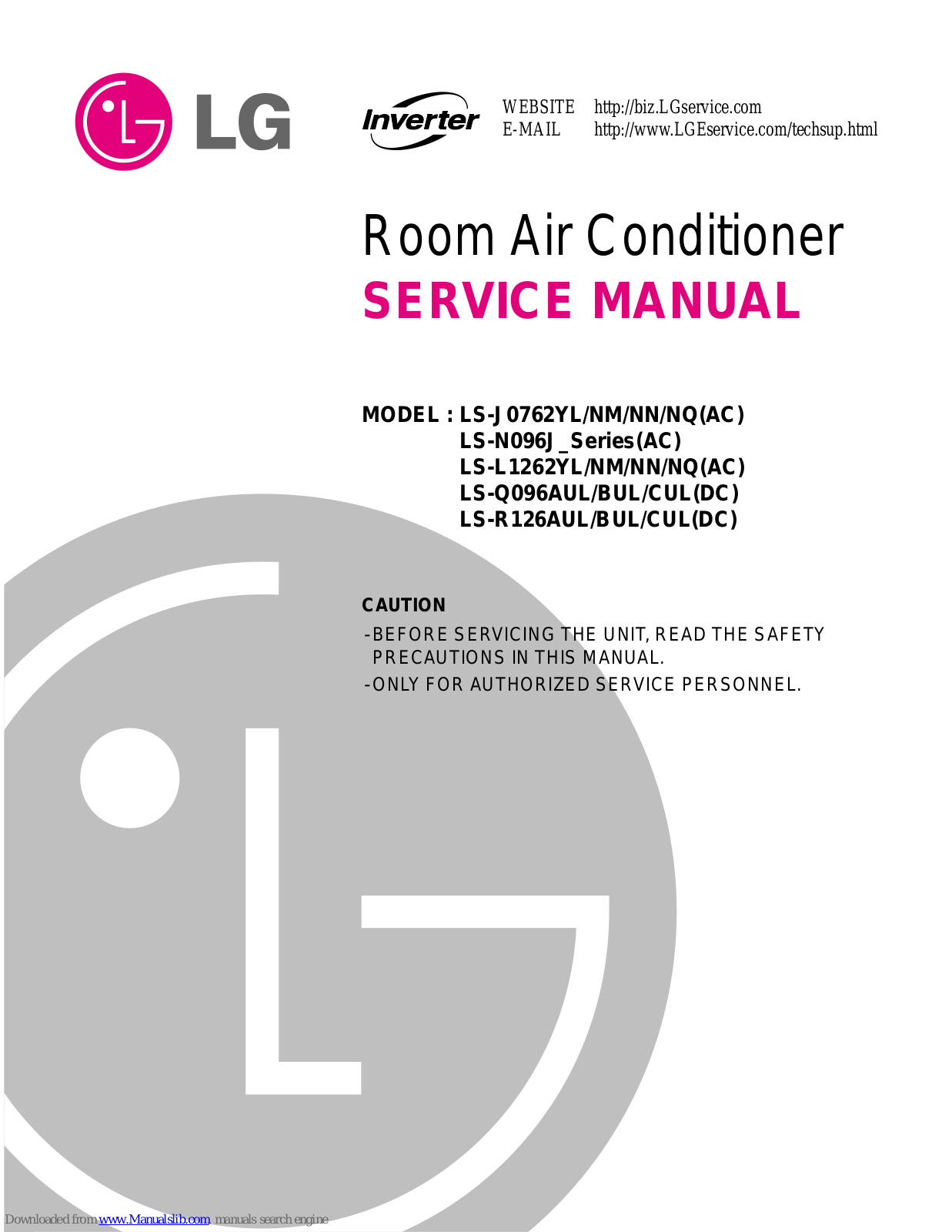 LG LS-J0762YL, LS-J0762NM, LS-J0762NN, LS-J0762NQ, LS-L1262YL Service Manual