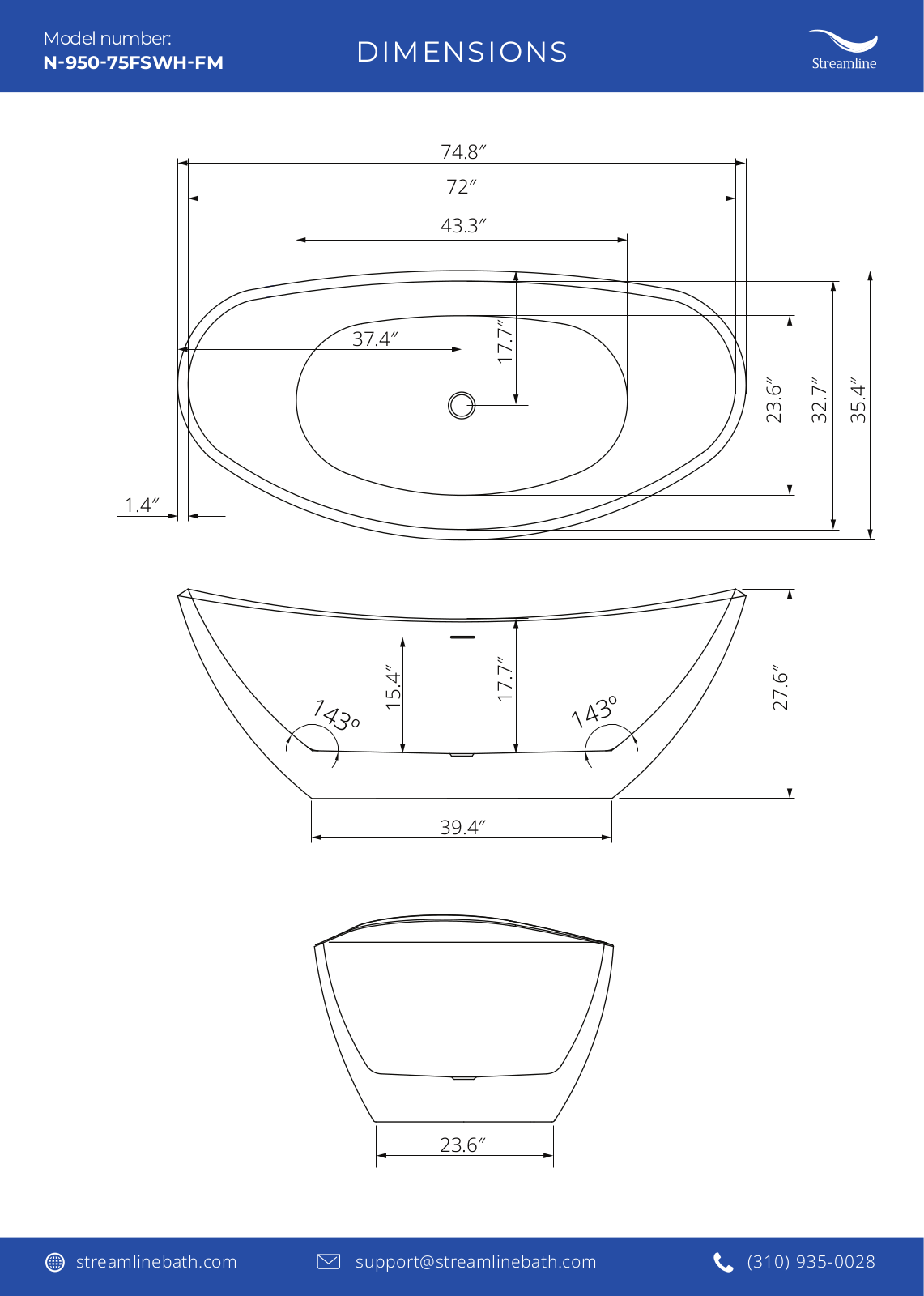 Streamline Bath SLBH6091 Dimensions - ManualMachine.com