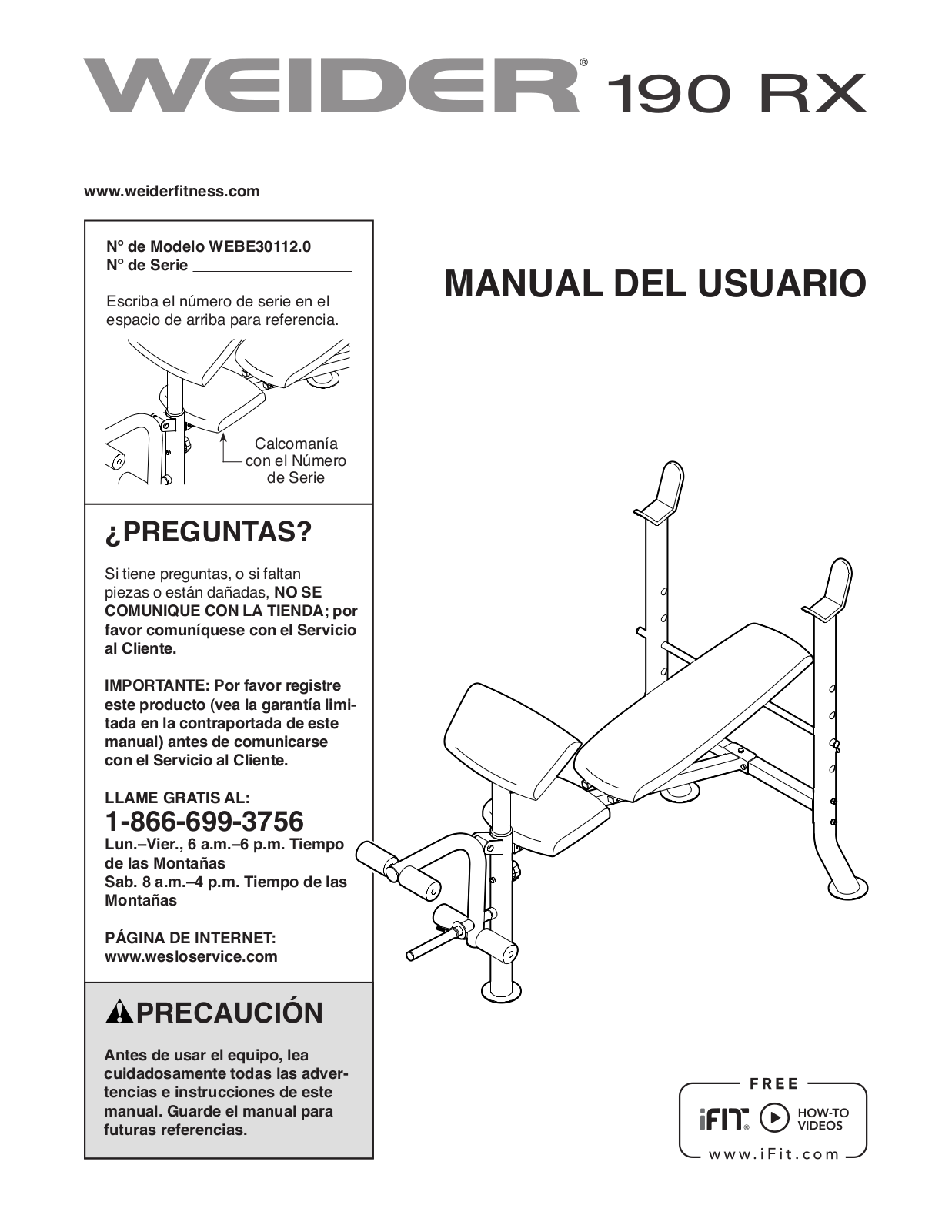 Weider 190 RX User Manual