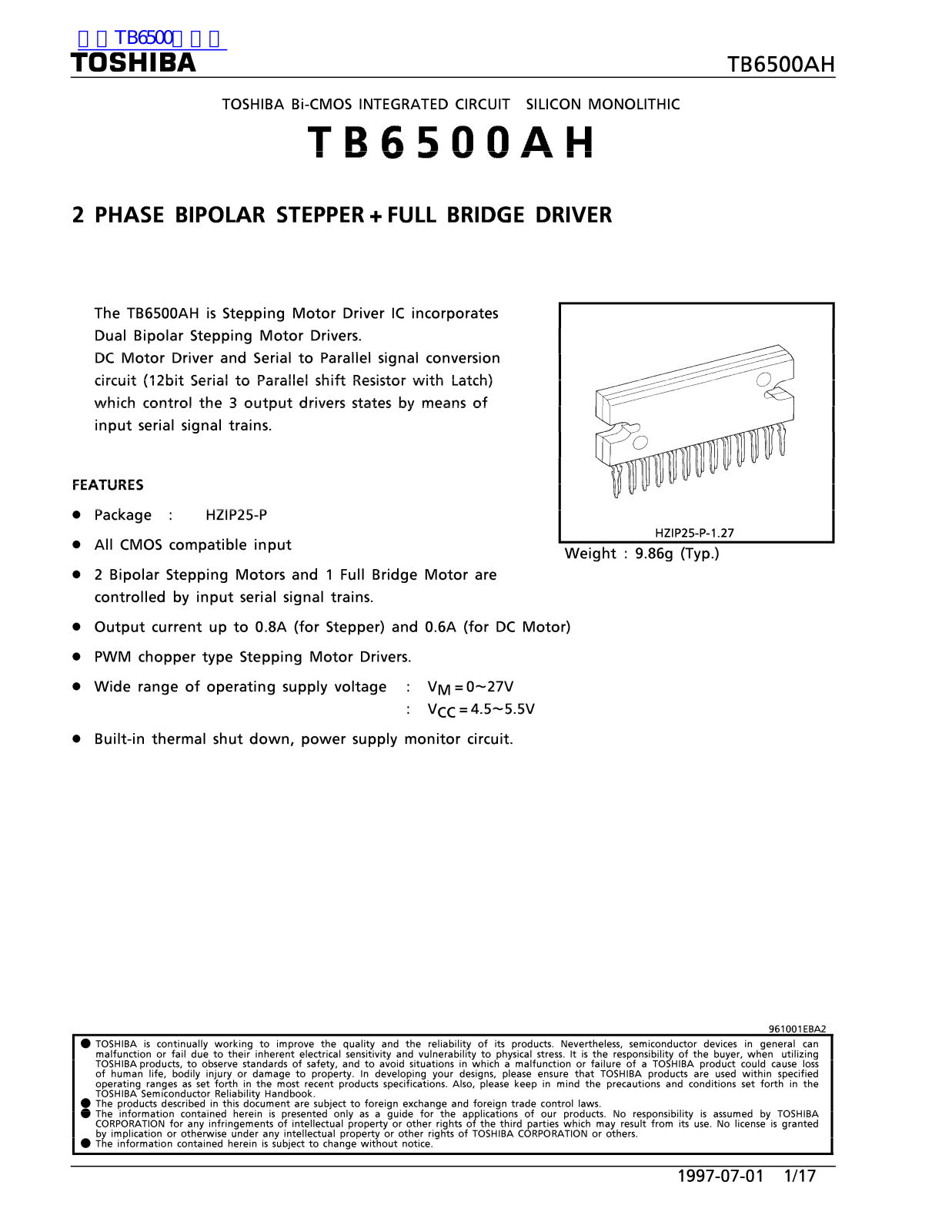 TOSHIBA TB6500AH Technical data