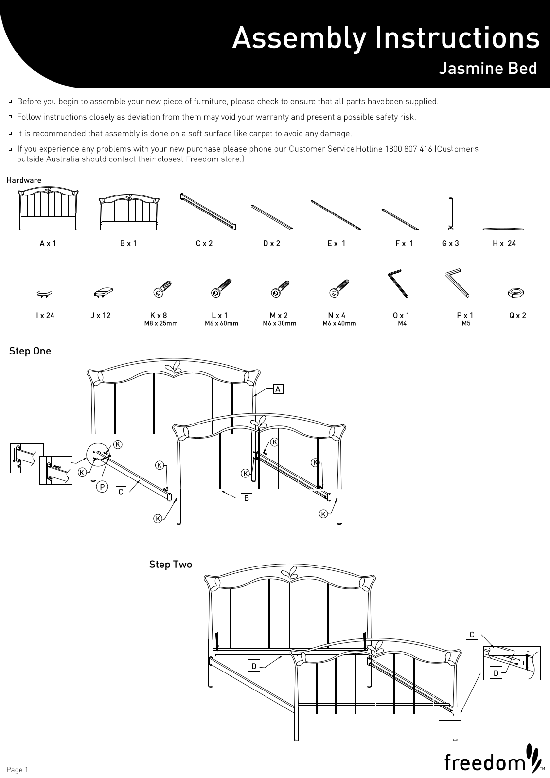 Freedom Jasmine Bed Assembly Instruction