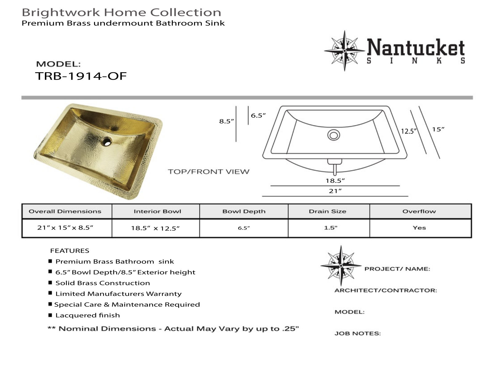 Nantucket TRB1914OF Specifications