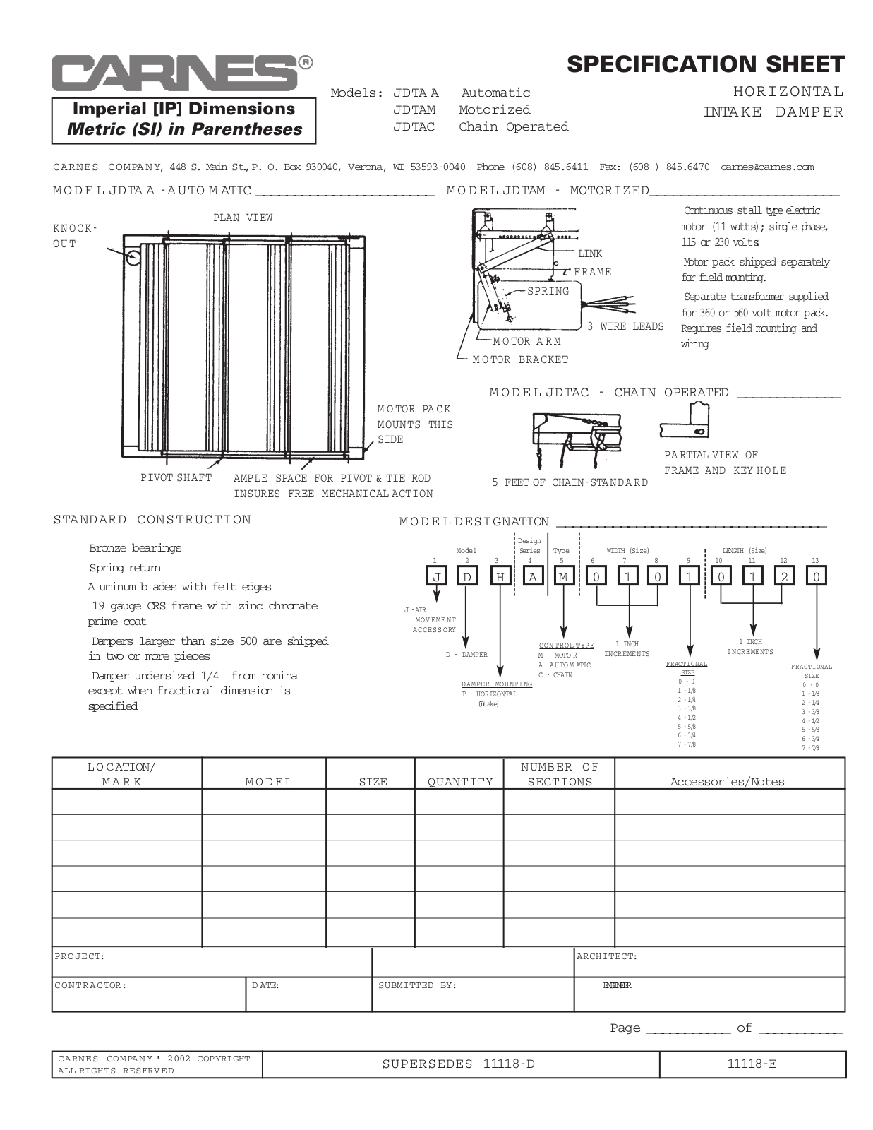 Carnes JDTAC User Manual