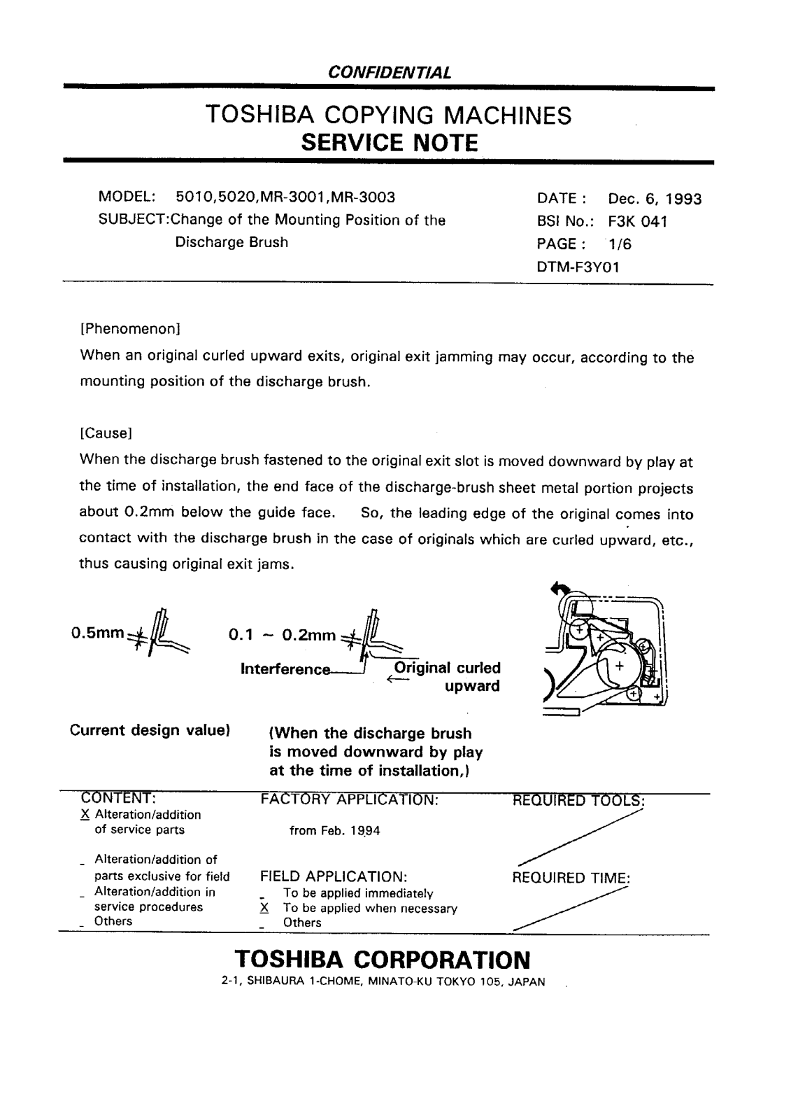 Toshiba f3k041 Service Note