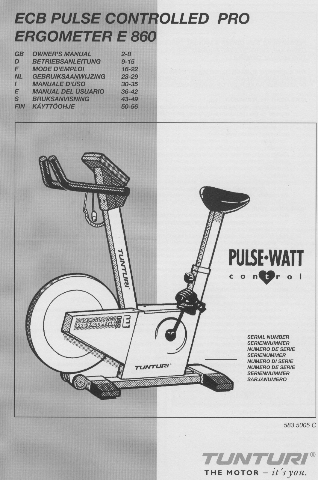 Tunturi E 860 User Manual