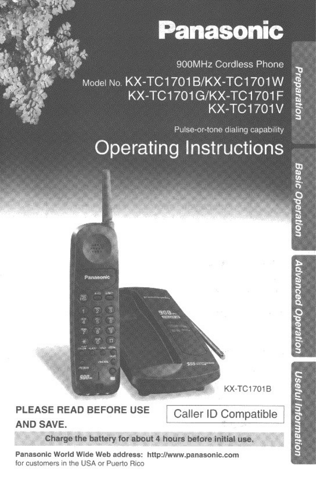 Panasonic KX-TC1701F, KX-TC1701V User Manual