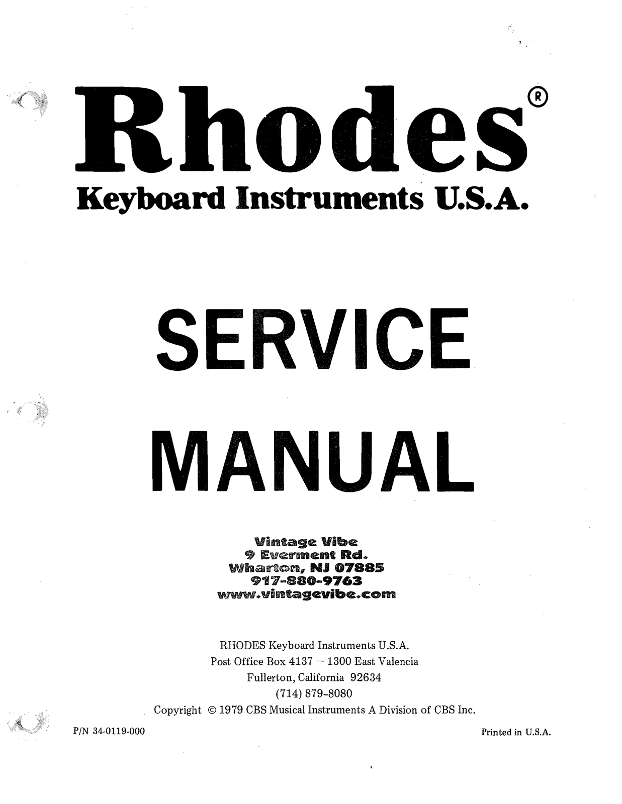 Fender Rhodes Keyboard Instruments Service Manual