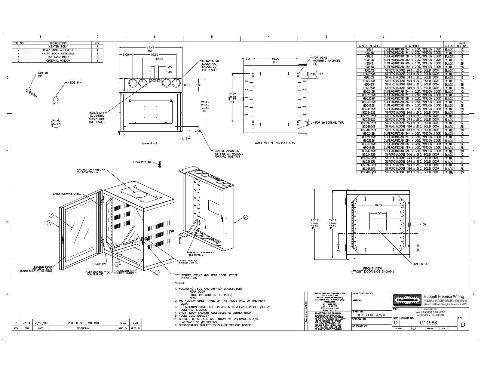 Hubbell HSQ3636 Reference Drawing