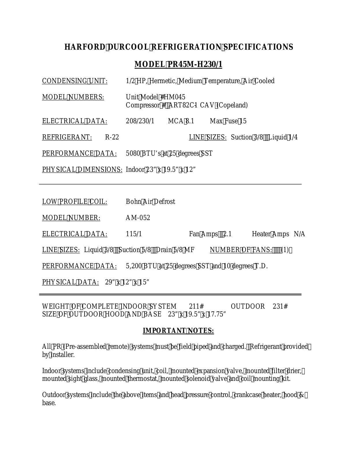 Harford PR45M-H230-1 User Manual