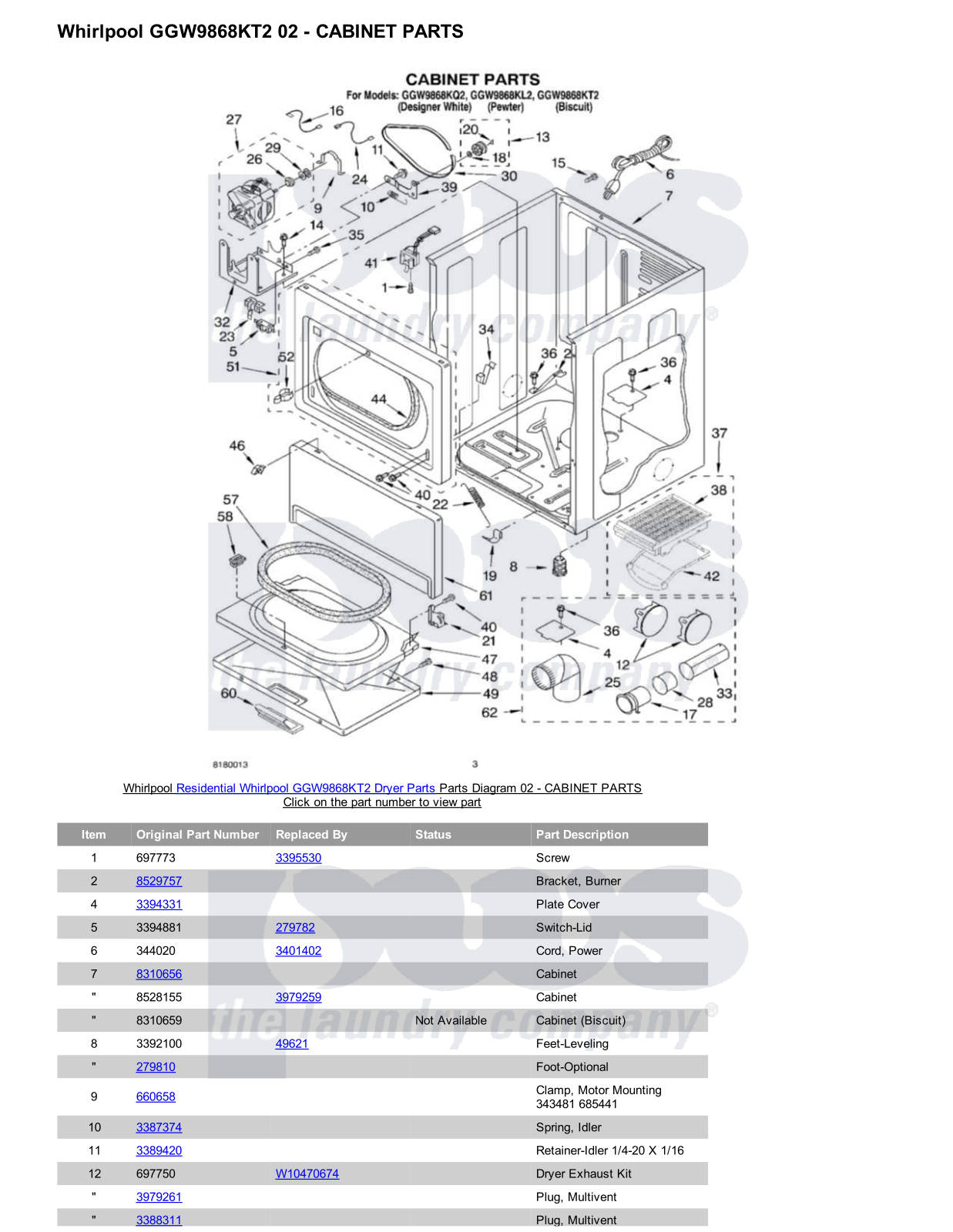 Whirlpool GGW9868KT2 Parts Diagram