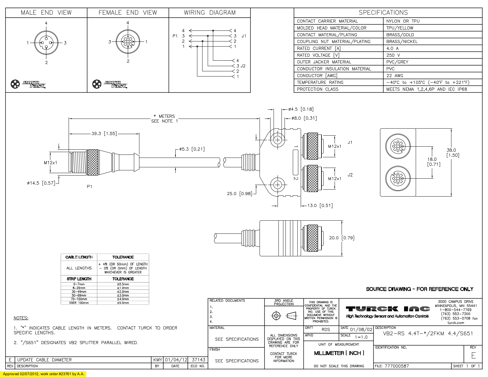 Turck VB2-RS4.4T-1/2FKM4.4/S651 Specification Sheet