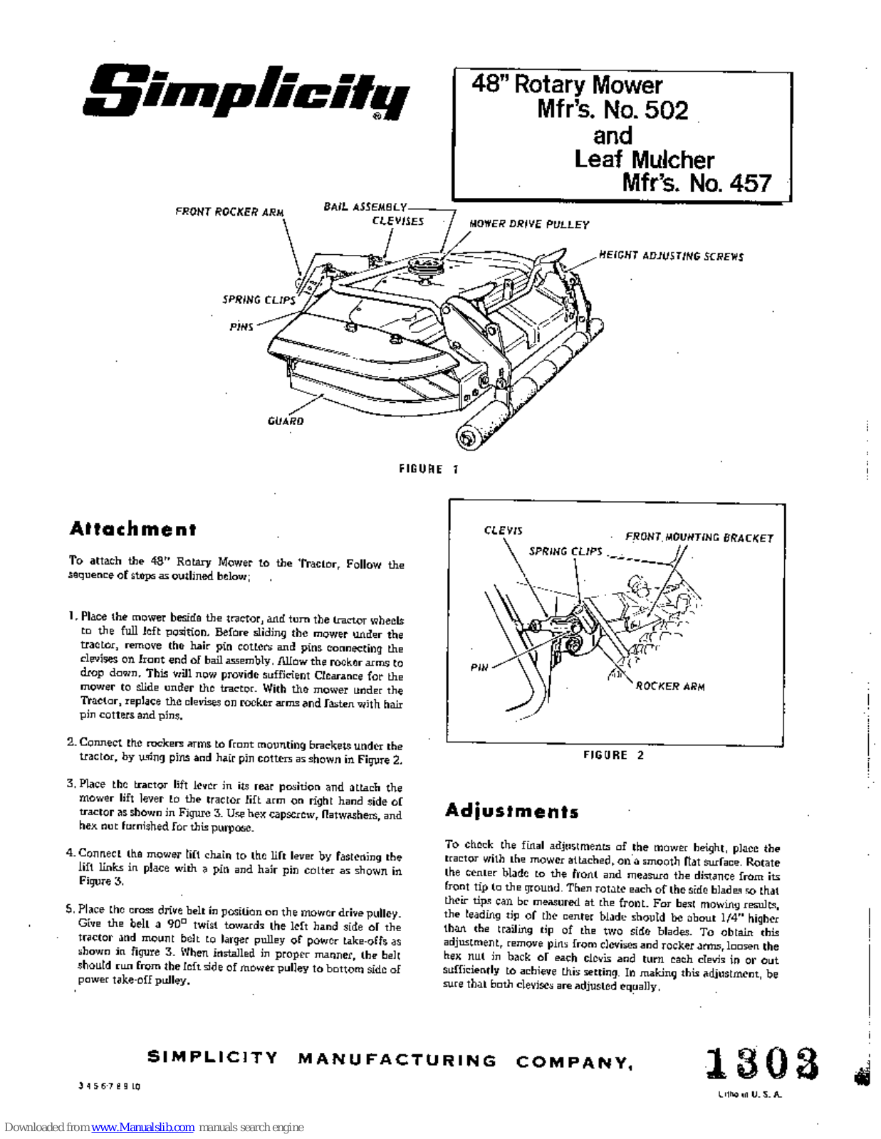 Simplicity 457,502 Operator's Manual