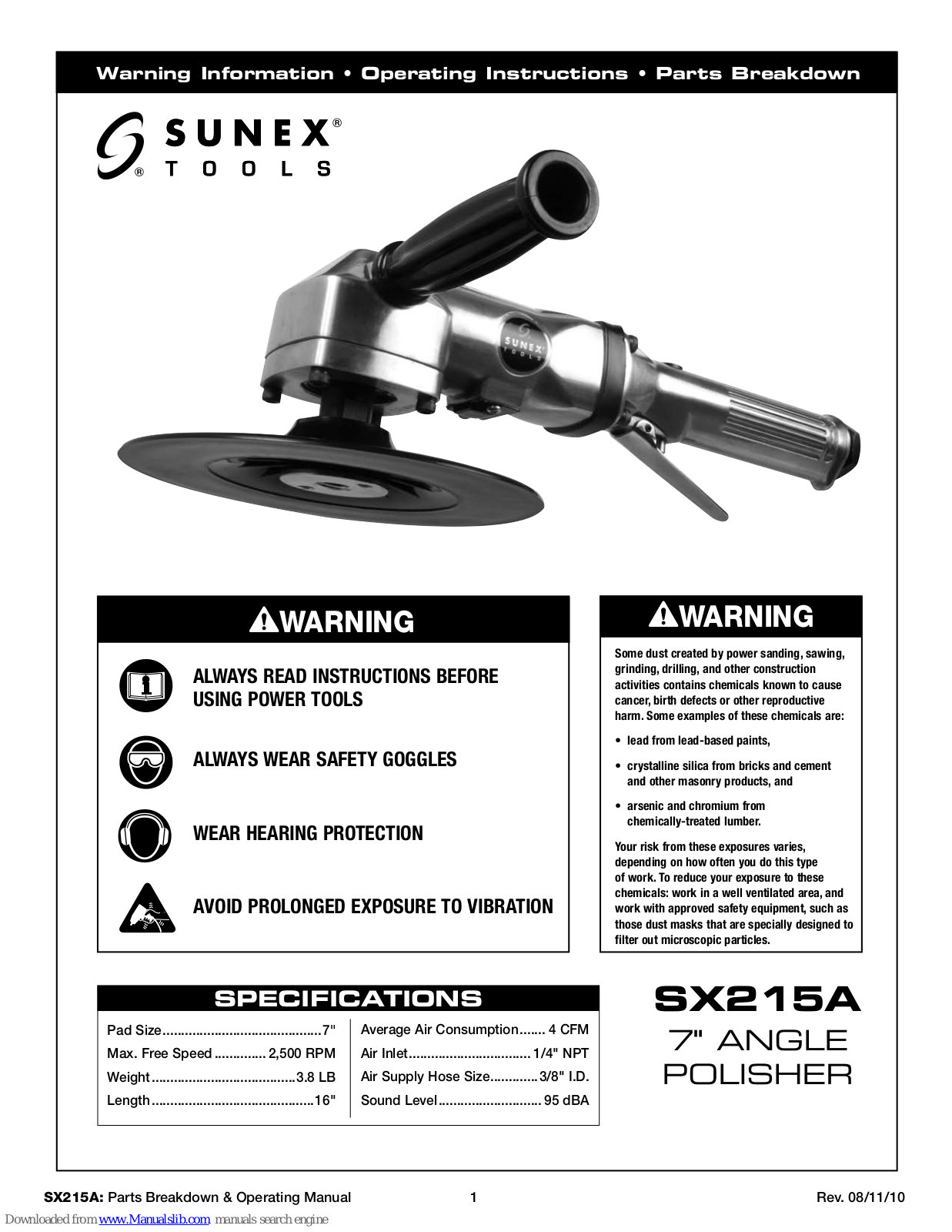 Sunex SX215A Operating Instructions Manual