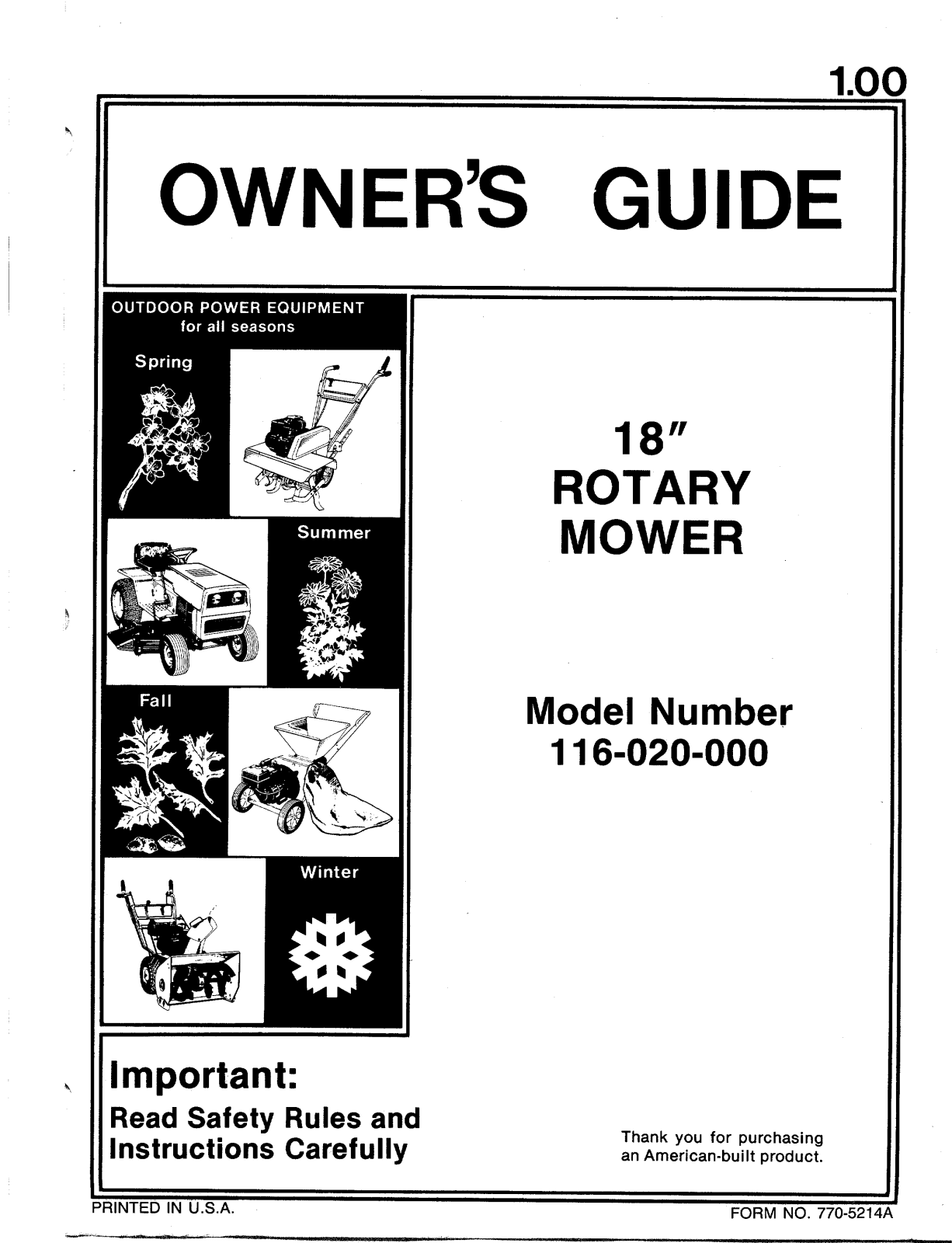 MTD 116-020-000 User Manual