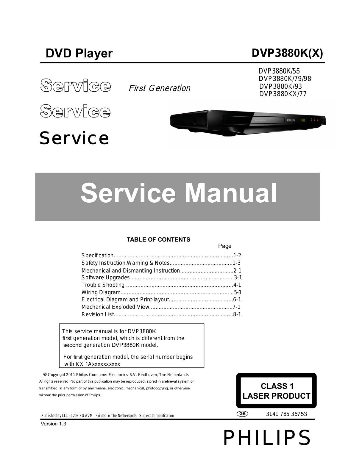 Philips DVP-3880-K-Mk1 Service Manual