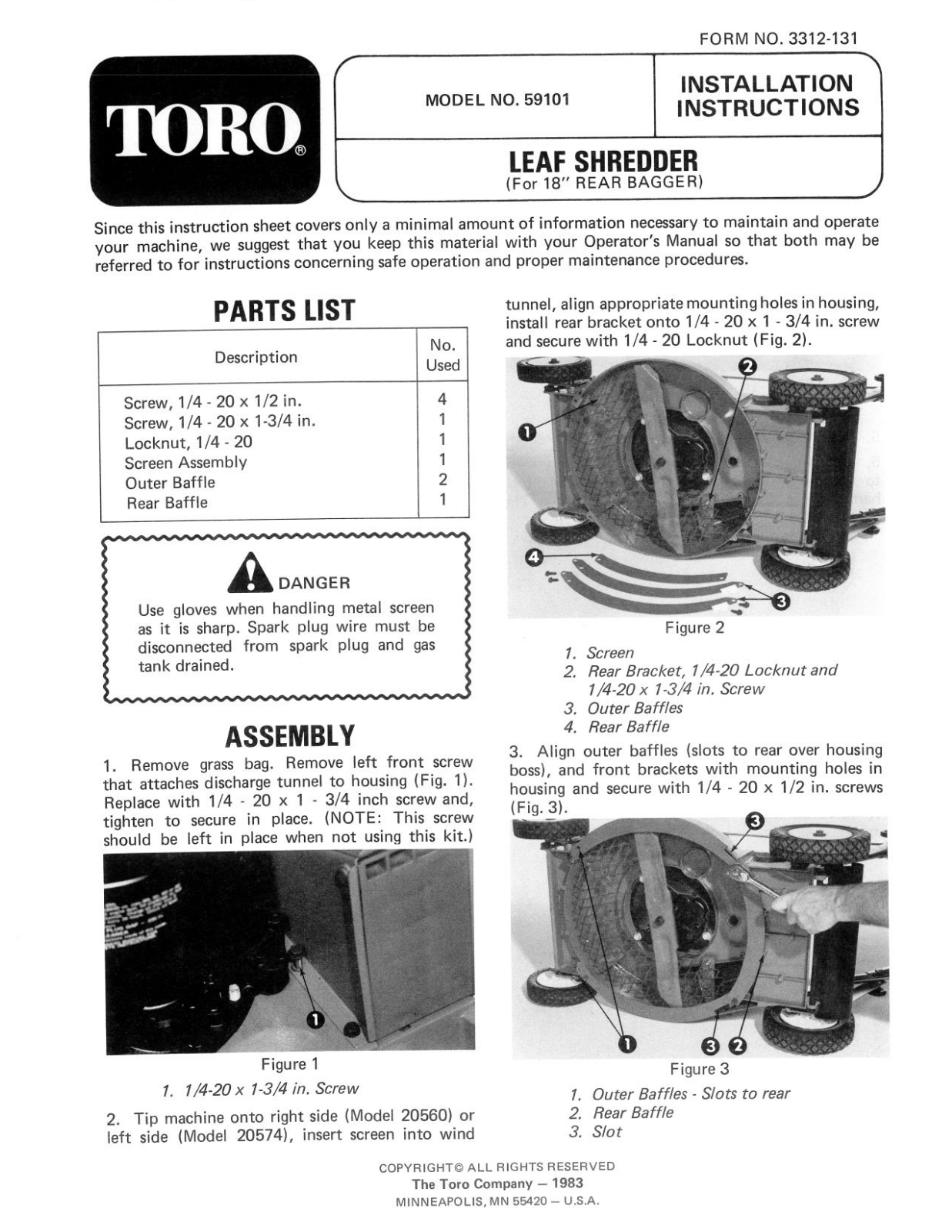 Toro 59101 Installation Instructions