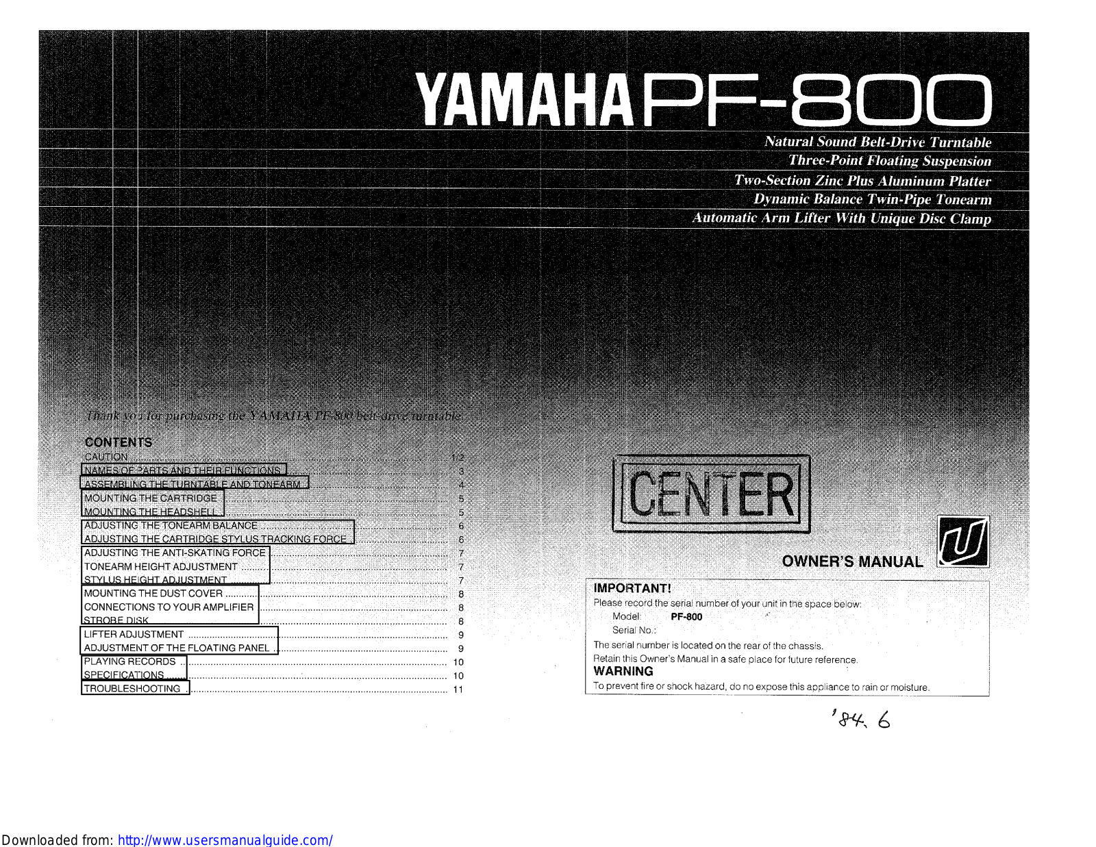 Yamaha Audio PF-800 User Manual