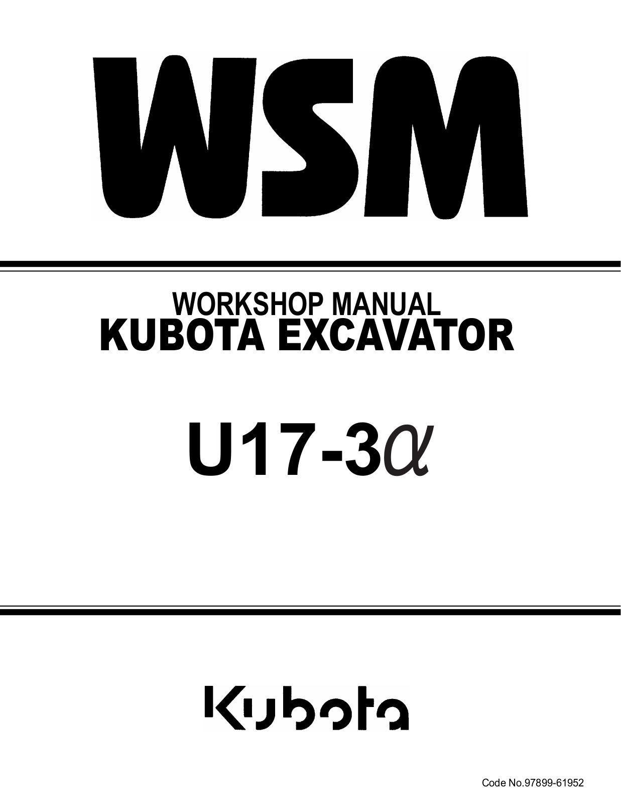 Kubota U17-3 Alpha Workshop Manual