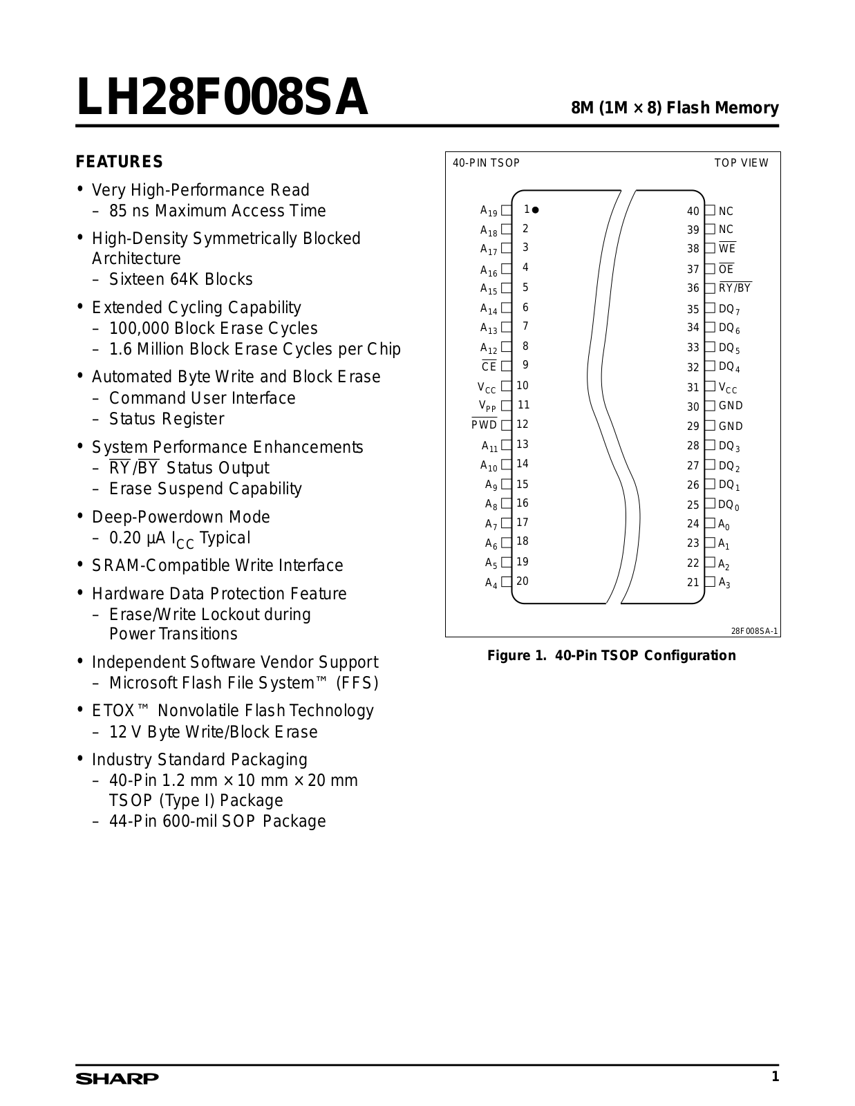 Sharp LH28F008SAT-12, LH28F008SAN-85, LH28F008SAN-12 Datasheet