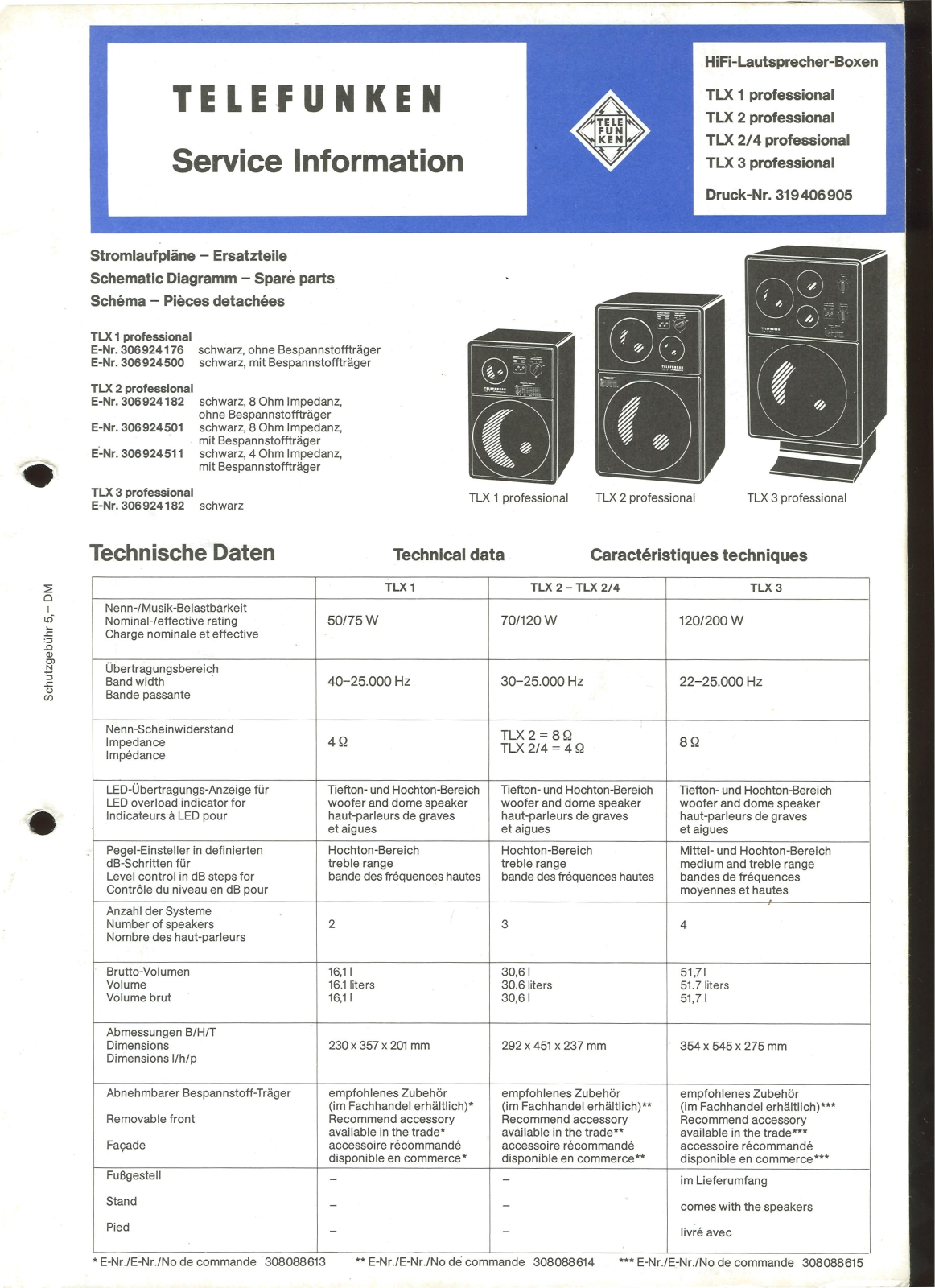 Telefunken TL-X1, TL-X3, TL-X2 Service Manual