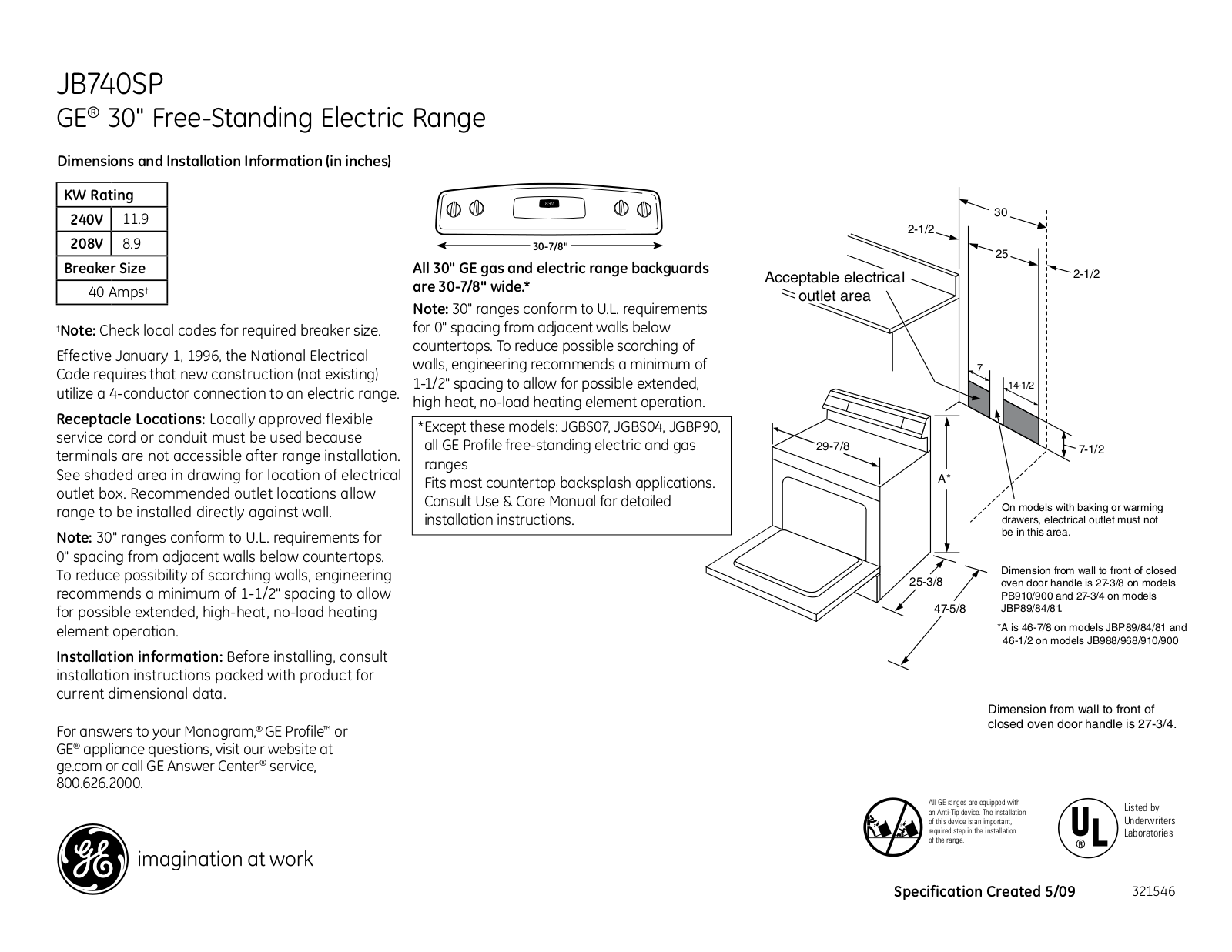 General Electric JB740SPSS User Manual