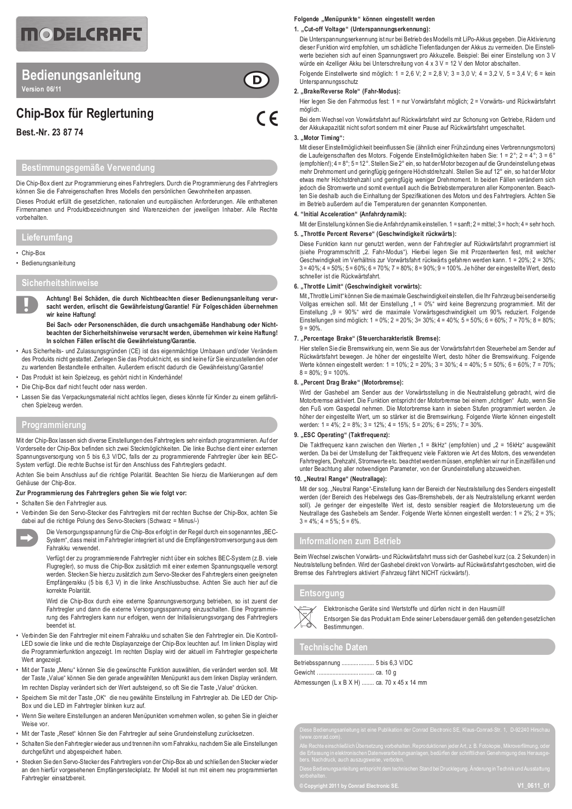 Modelcraft 23 87 74 Operating instructions