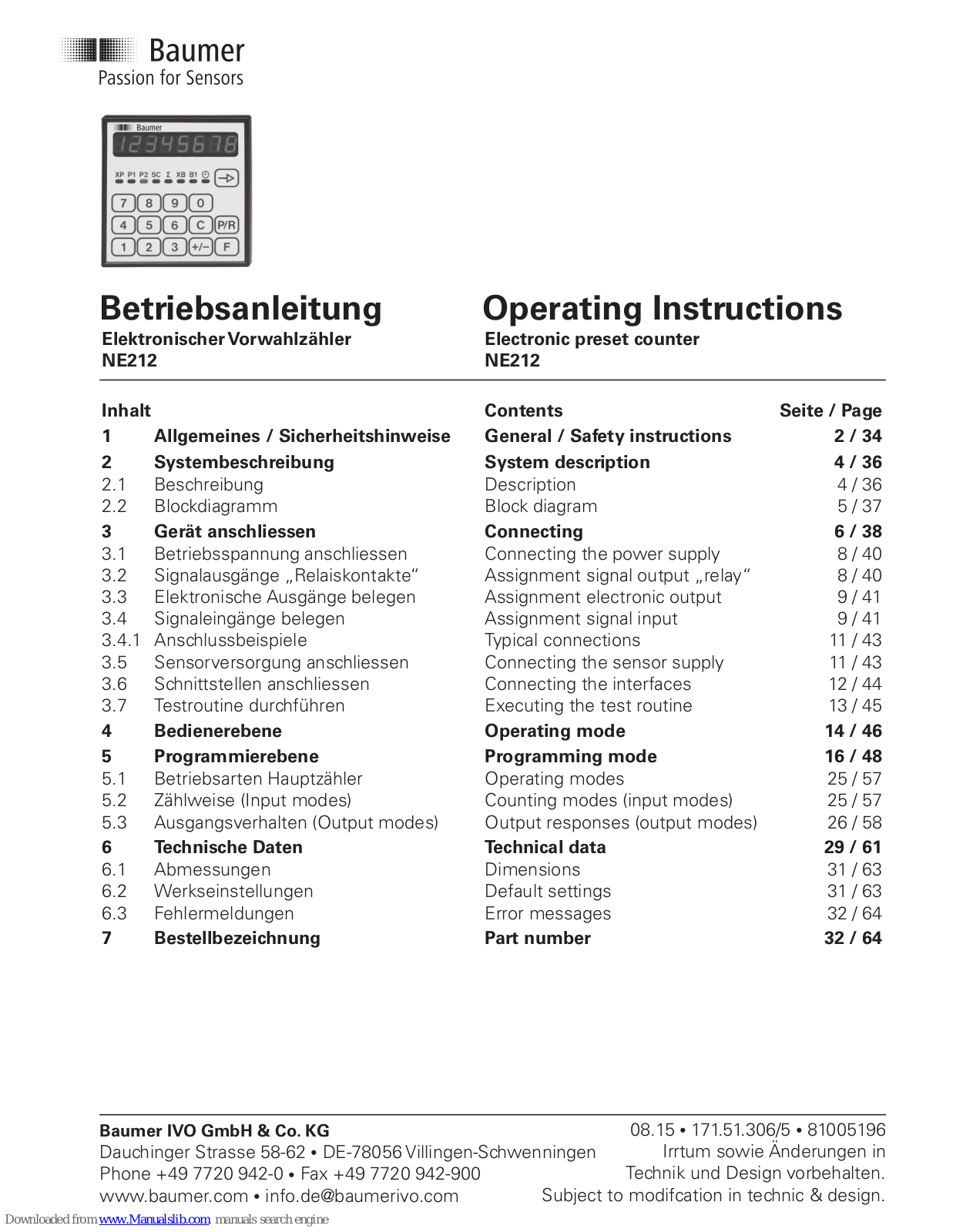 Baumer NE212 Operating Instructions Manual - ManualMachine.com