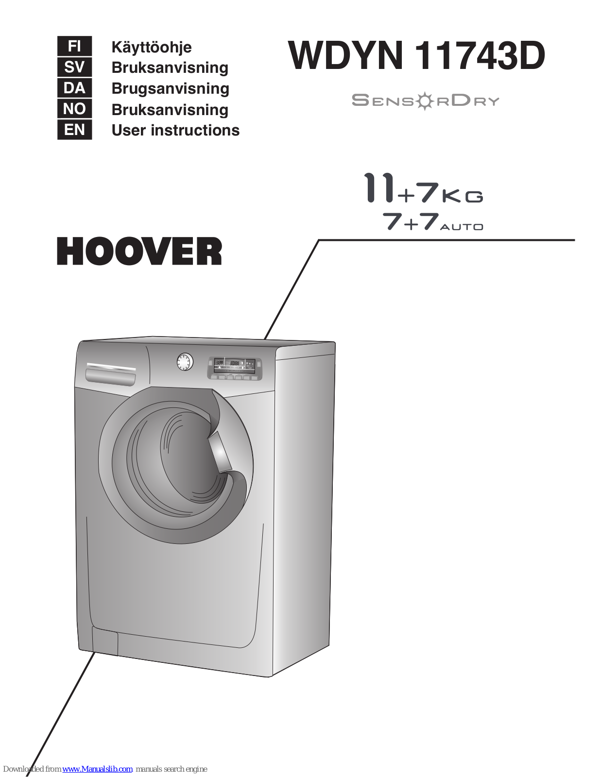 Hoover WDYN 11743D User Instructions