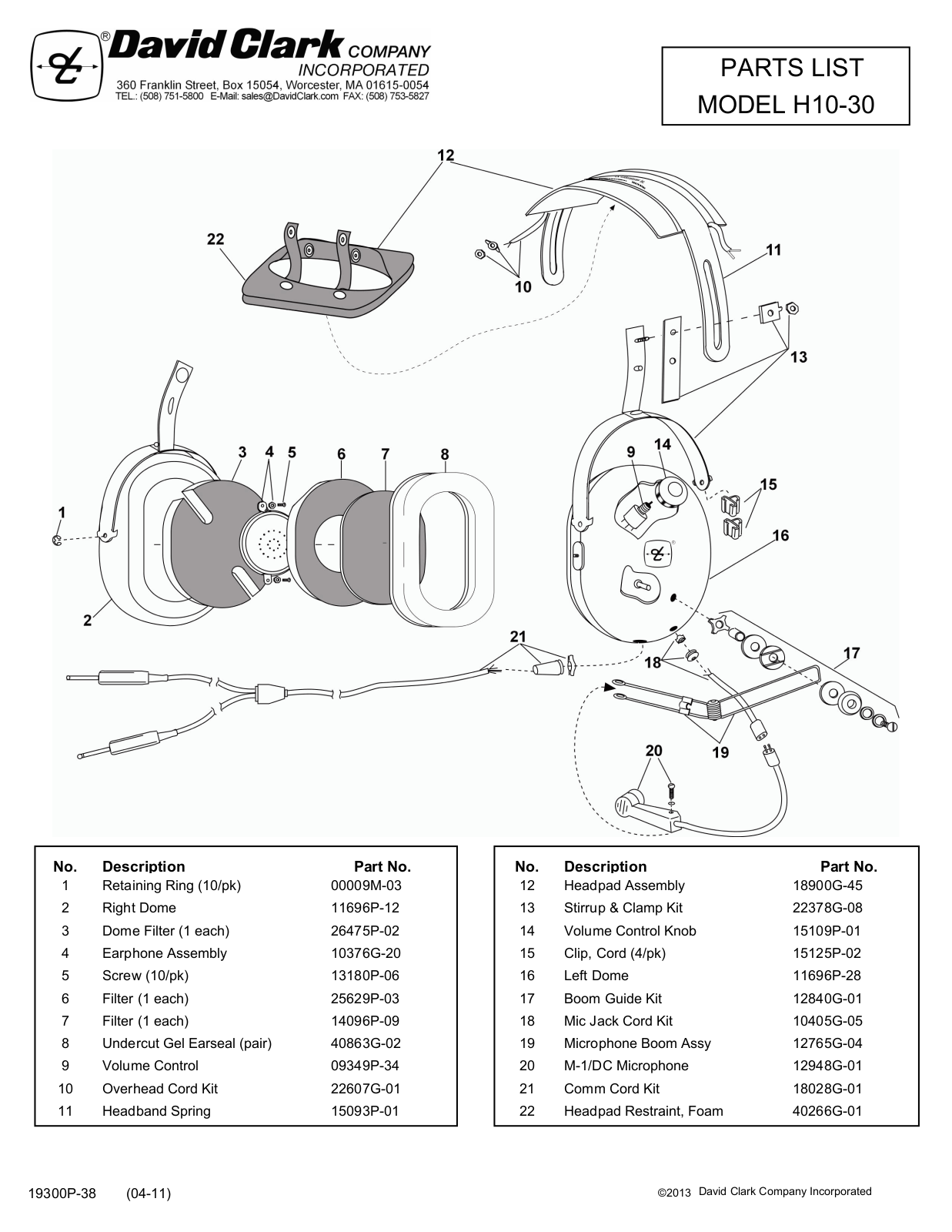 David Clark H10-30 User Manual