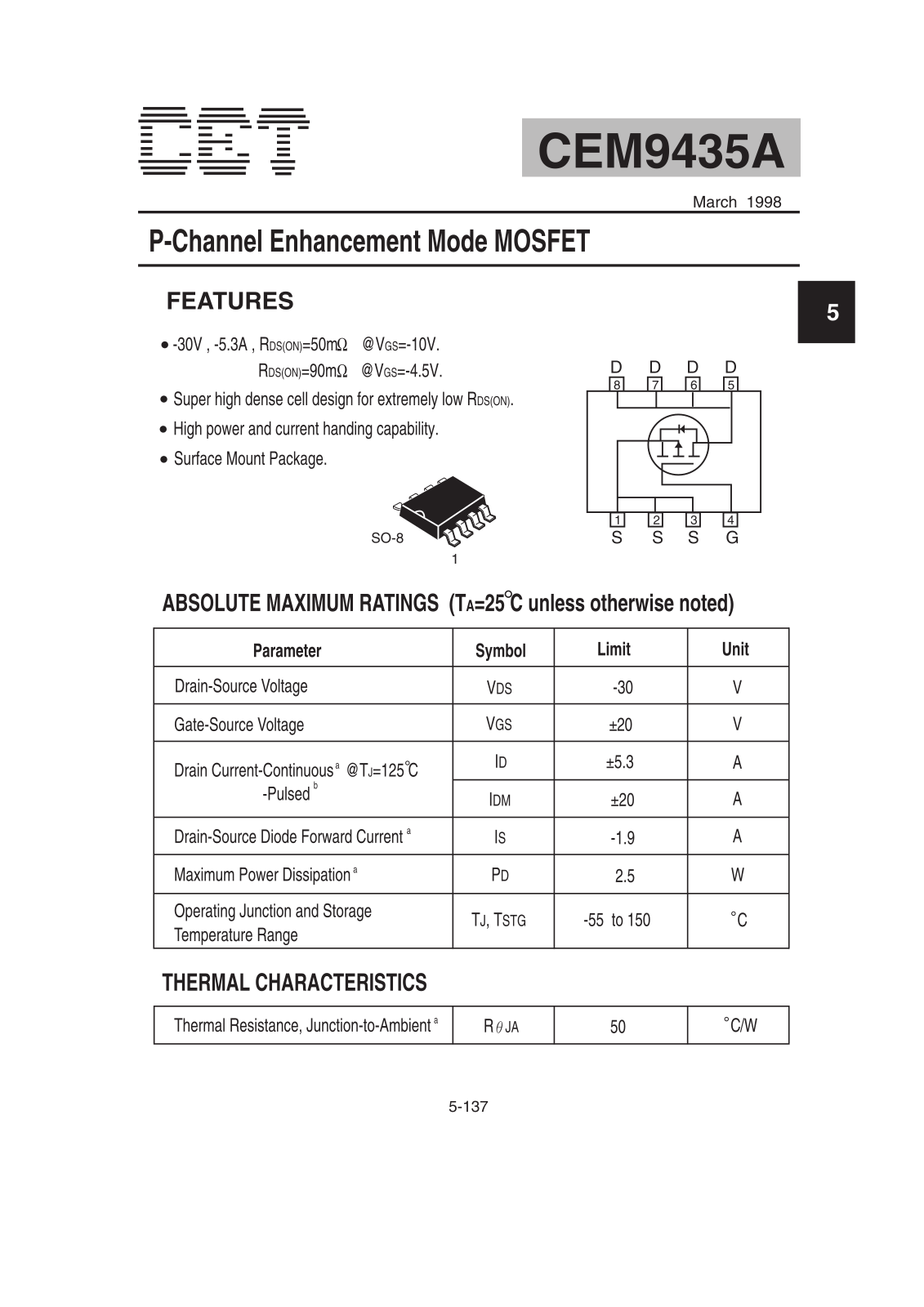 Datasheet CEM9435A Datasheet (CET) - ManualMachine.com