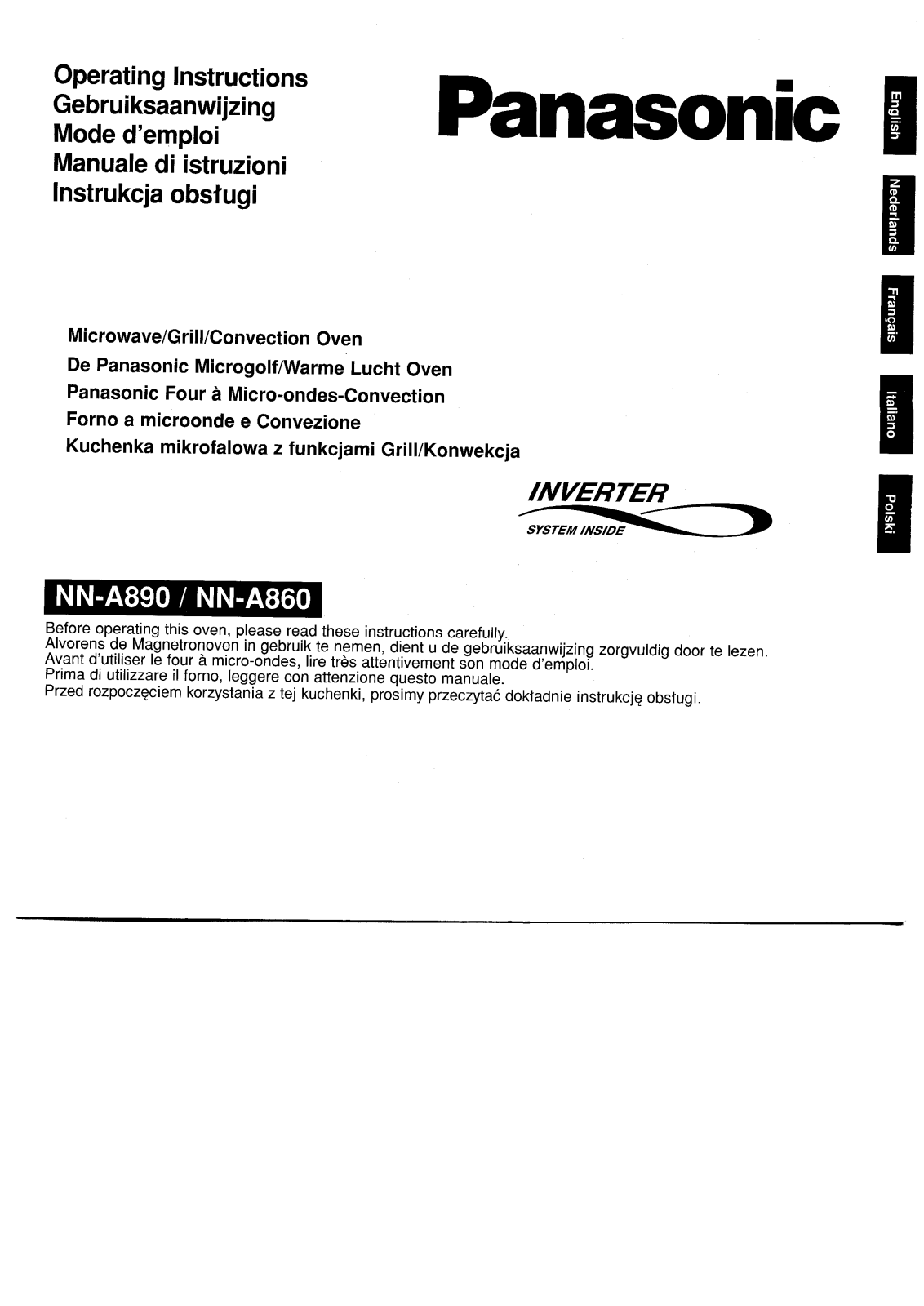 Panasonic NN-A860CB, NN-A890WB, NN-A860WBSPG, NN-A860WB User Manual