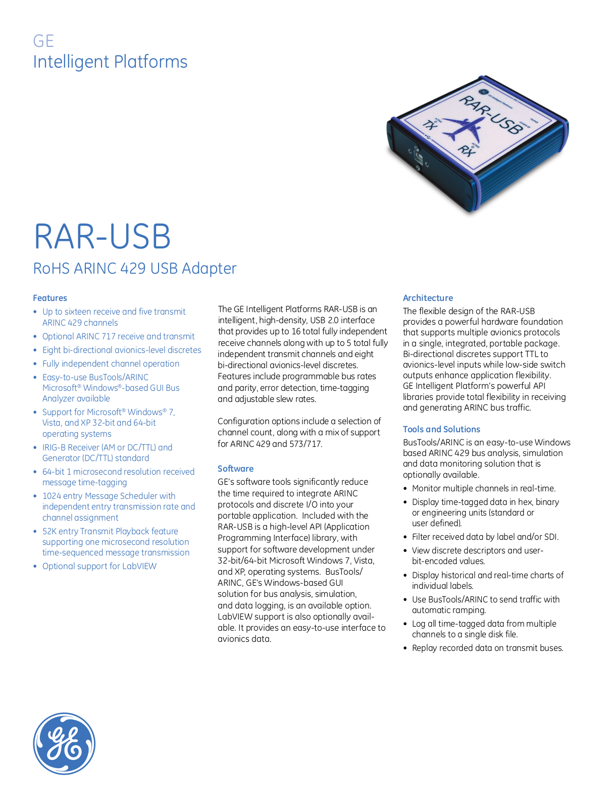 GE RAR-USB ARINC 429 Data Sheet