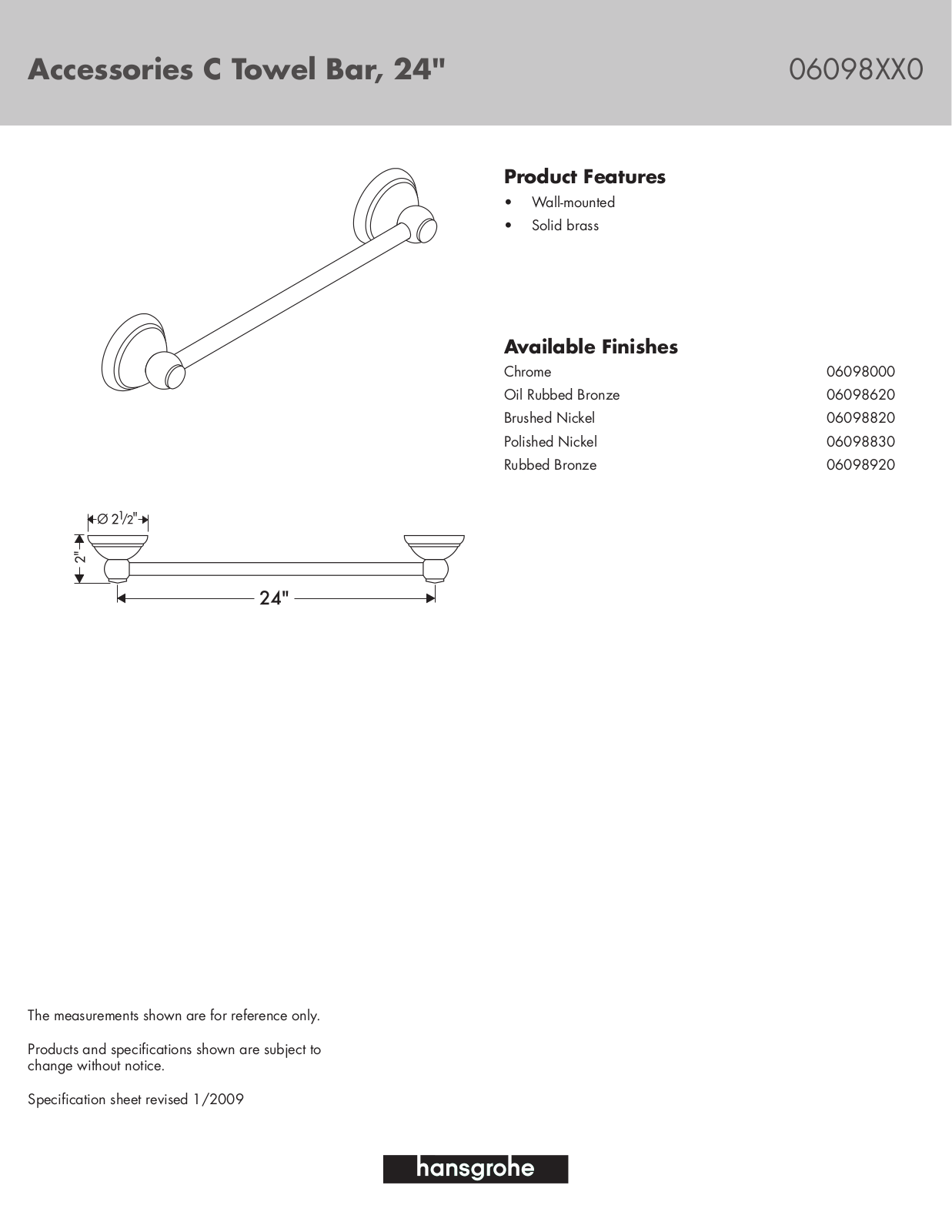 Hans Grohe 06098XX0 User Manual