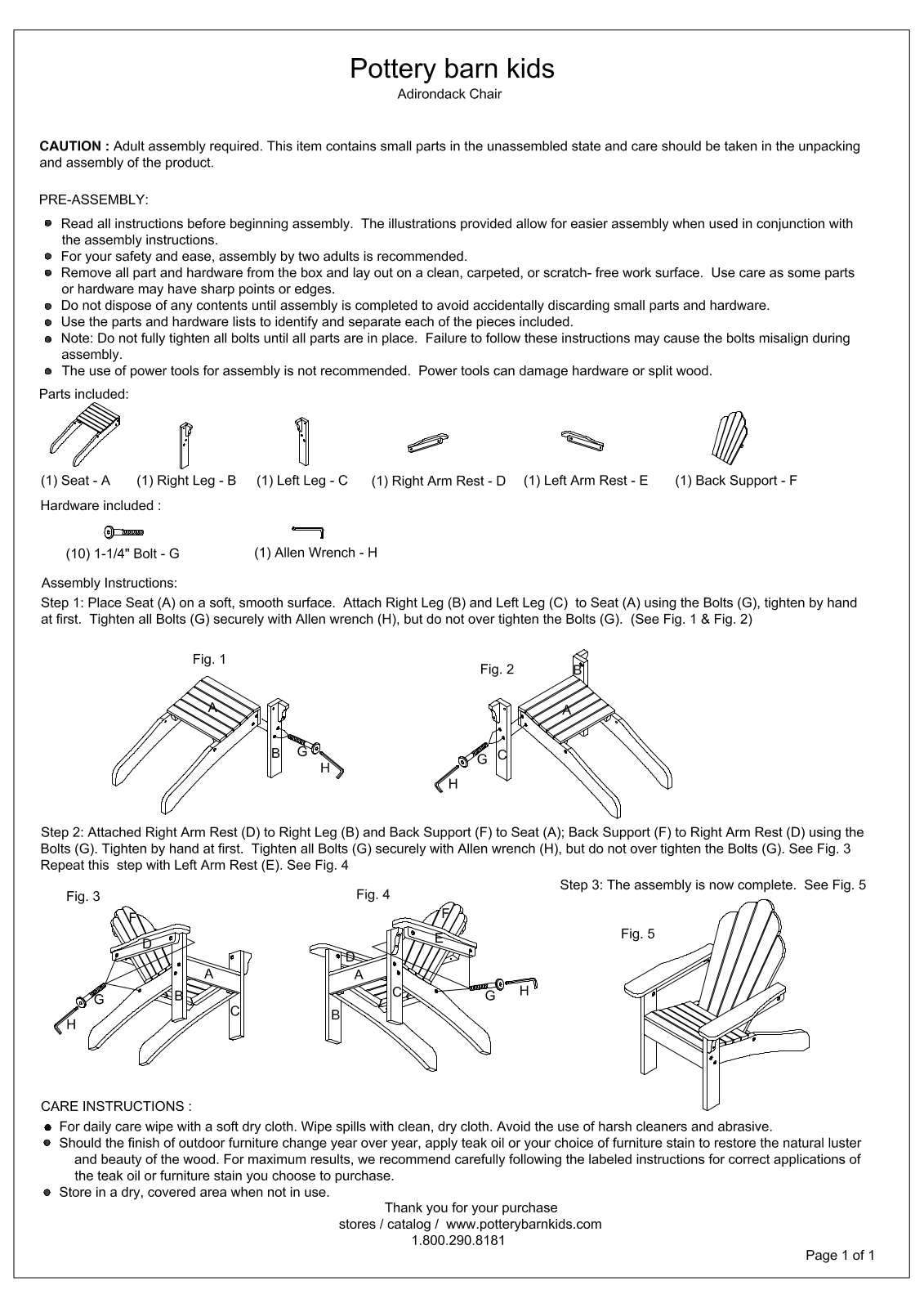 Pottery Barn Adirondack Chair Assembly Instruction