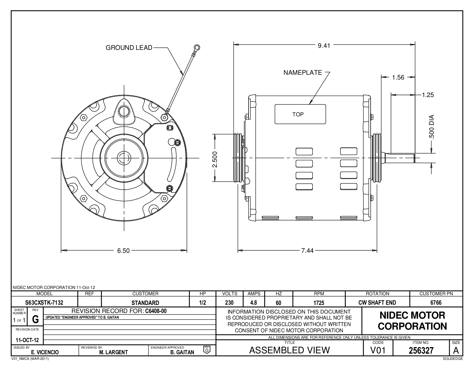 US Motors 6766 Dimensional Sheet - ManualMachine.com
