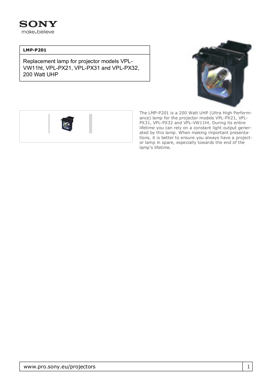 Sony LMP-P201 User Manual