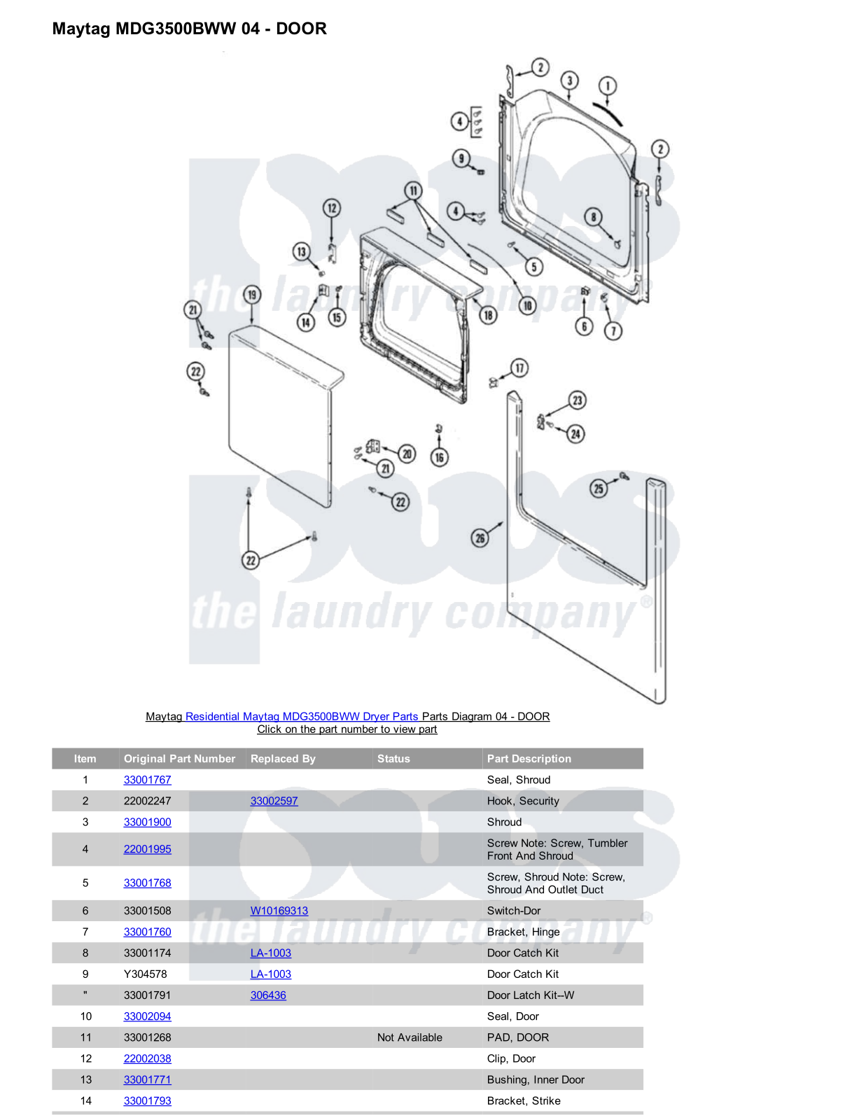 Maytag MDG3500BWW Parts Diagram